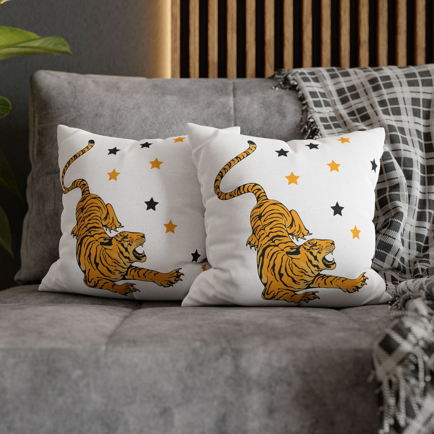 White Tiger Star Night Pillow Cover
