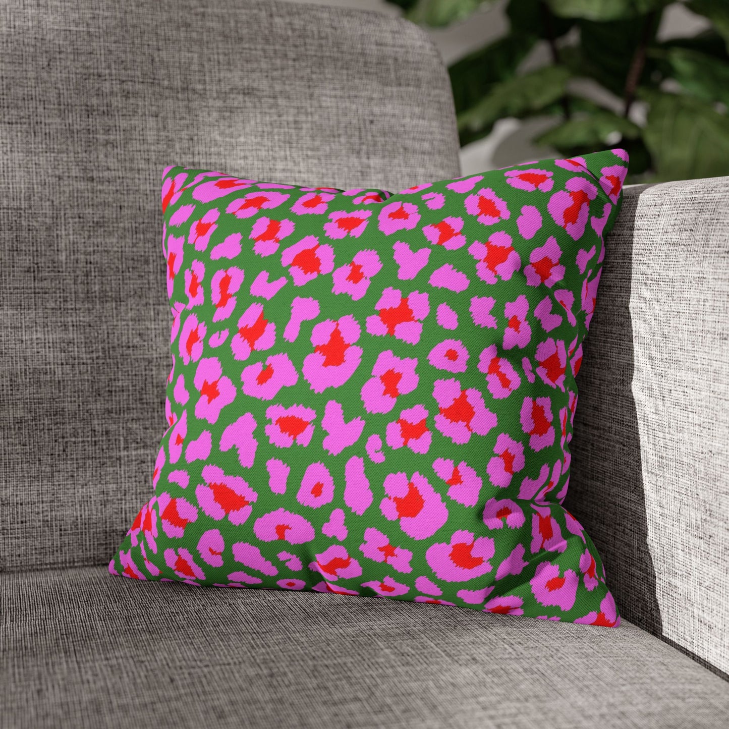 Green and Pink Leopard Print Pillow Cover