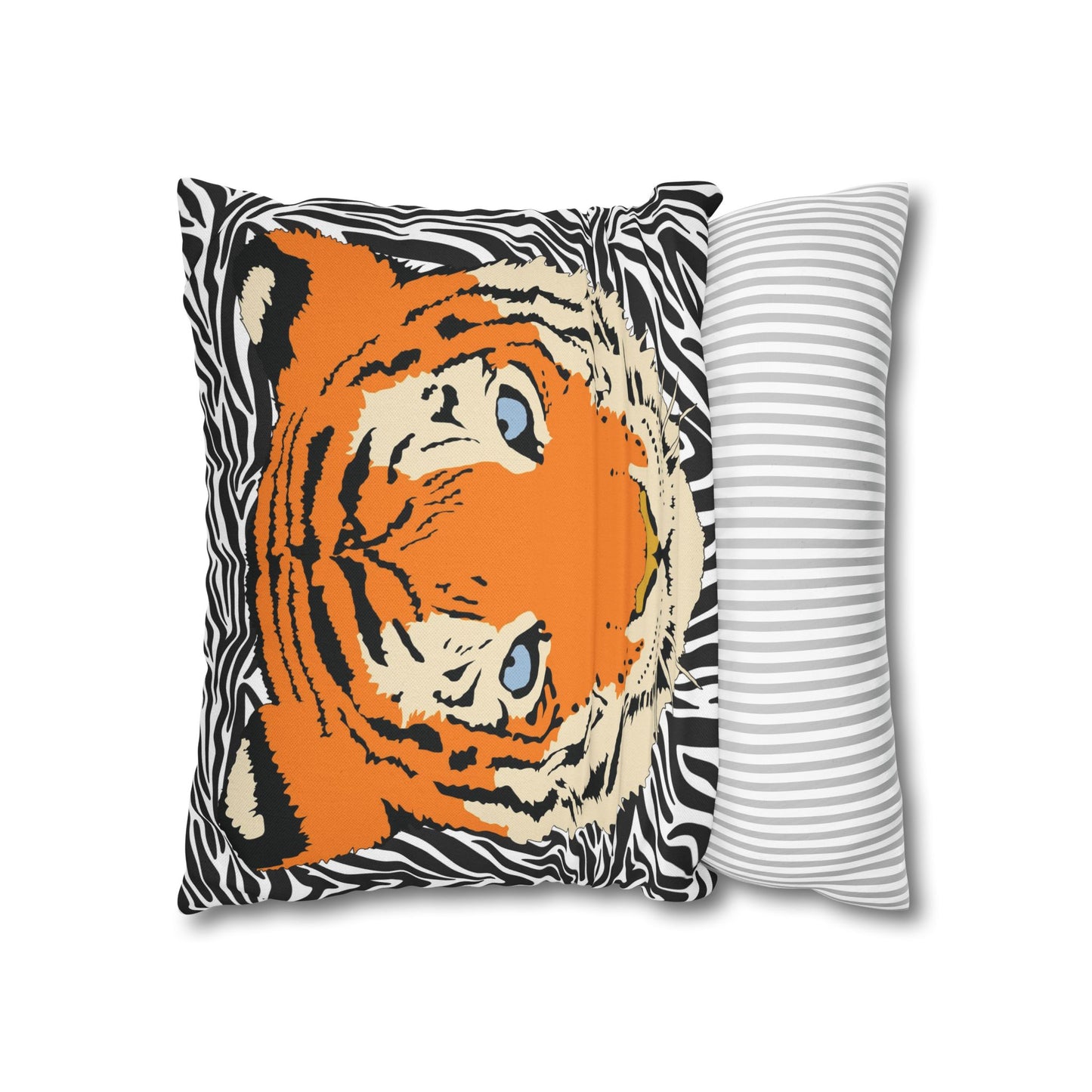 Tiger & Black Tiger Stripes Throw Pillow Cover