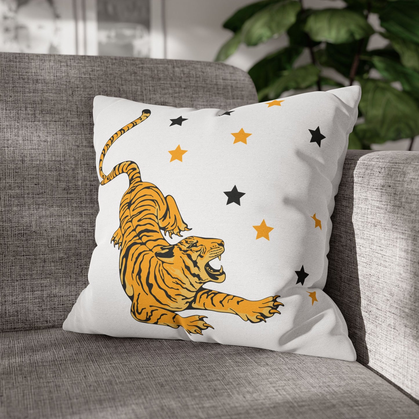 White Tiger Star Night Pillow Cover