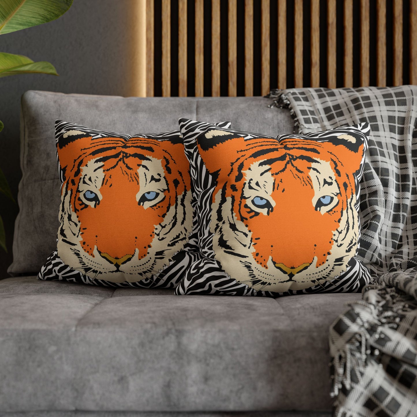 Tiger & Black Tiger Stripes Throw Pillow Cover