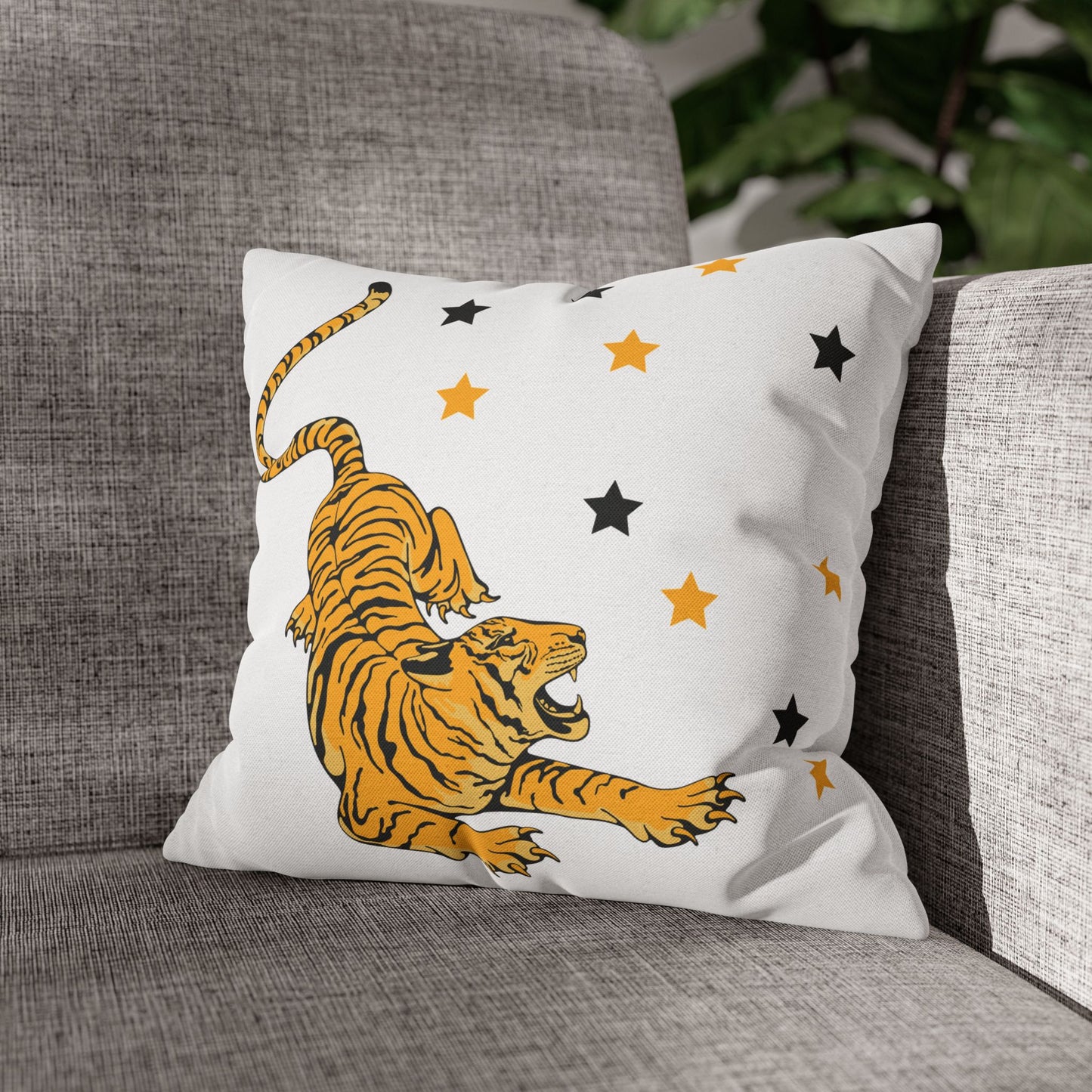 White Tiger Star Night Pillow Cover