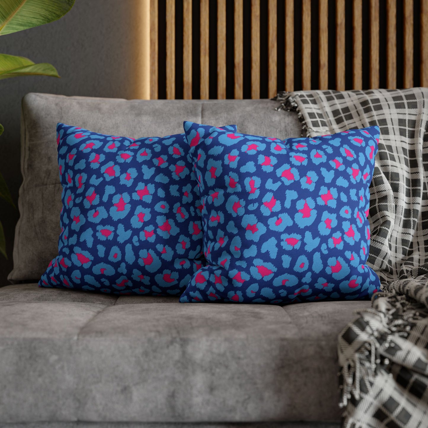 Blue's and Pink Leopard Print Pillow Cover