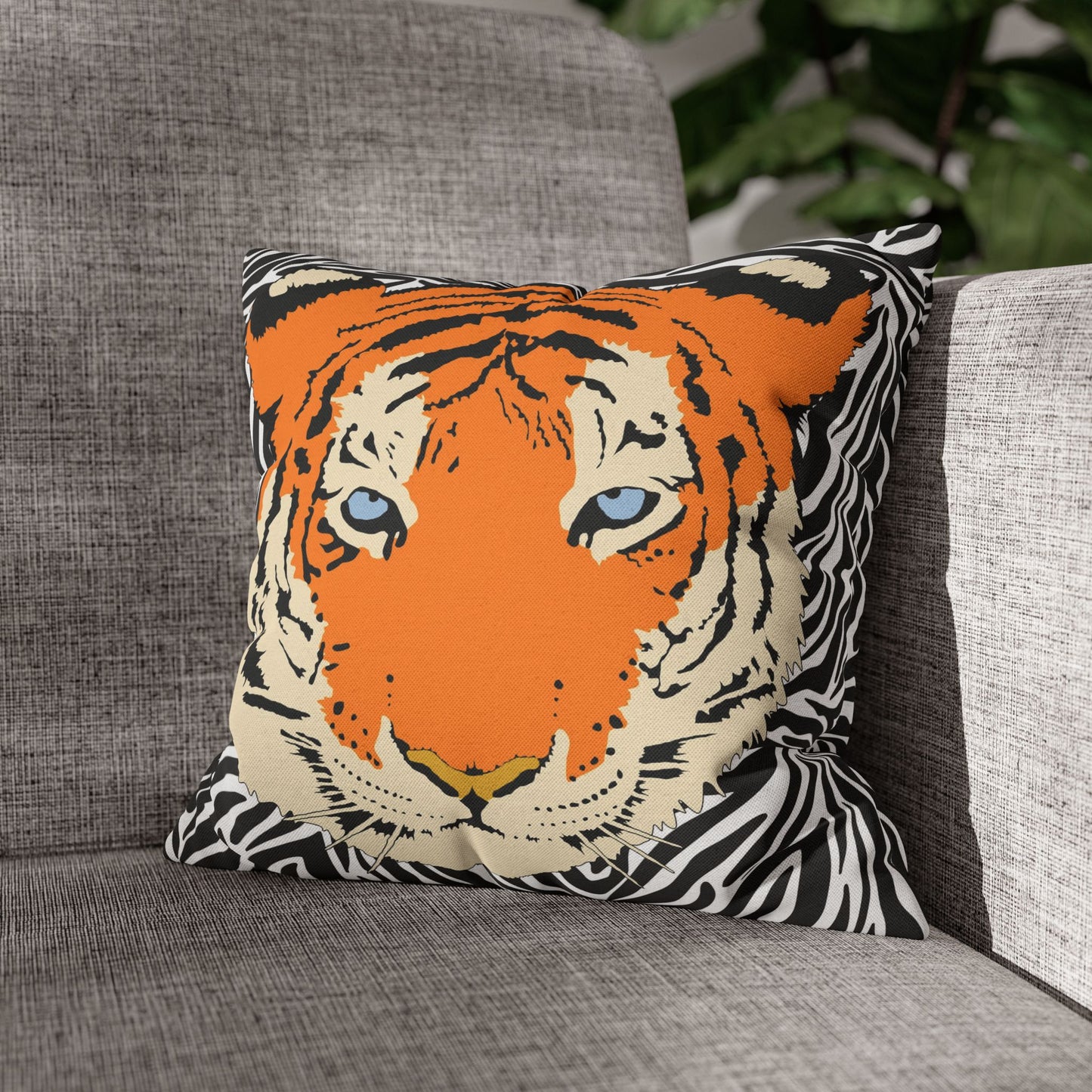 Tiger & Black Tiger Stripes Throw Pillow Cover