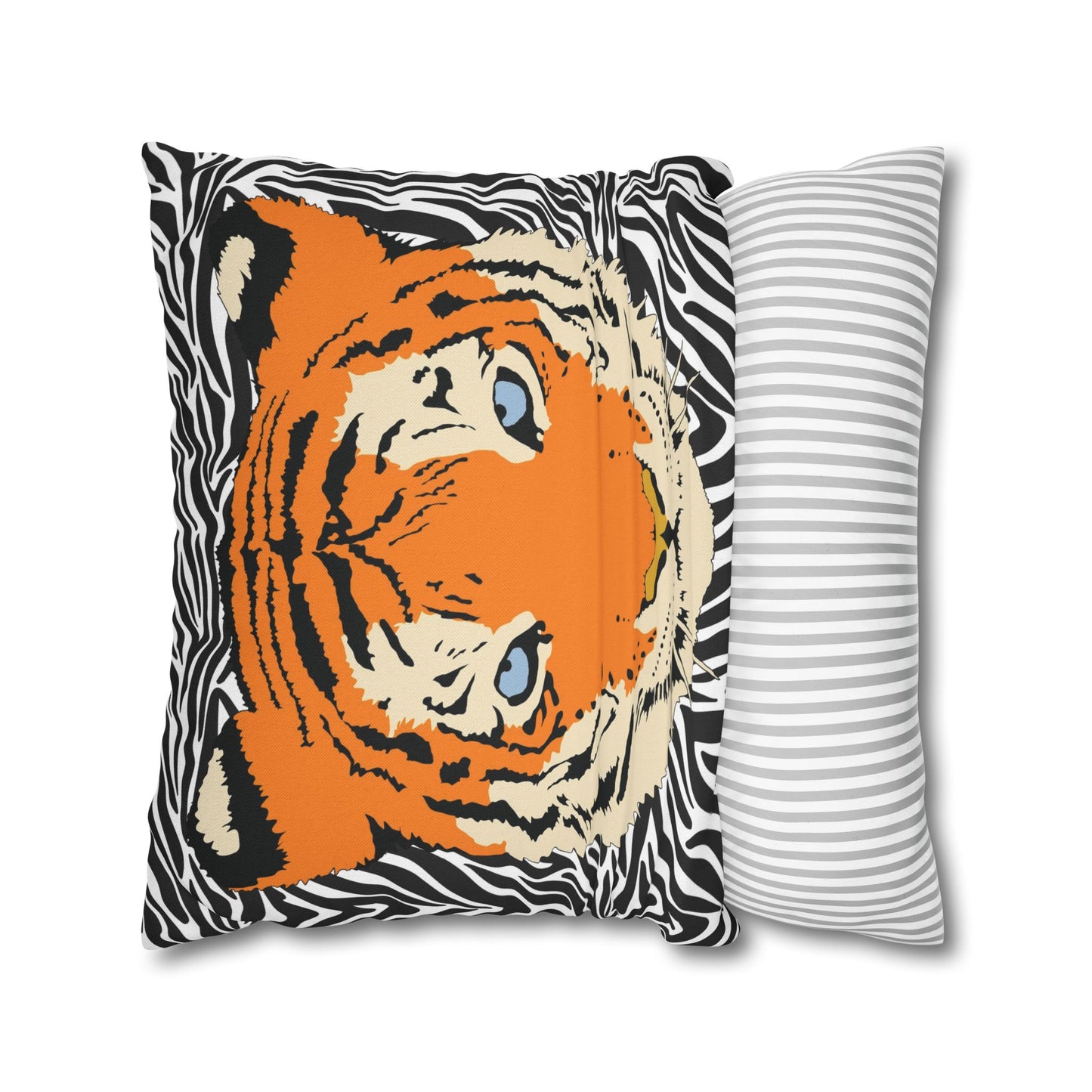 Tiger & Black Tiger Stripes Throw Pillow Cover