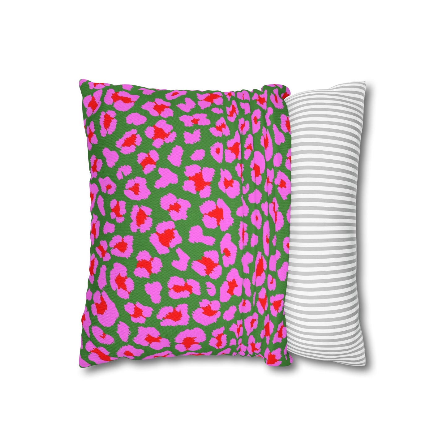 Green and Pink Leopard Print Pillow Cover