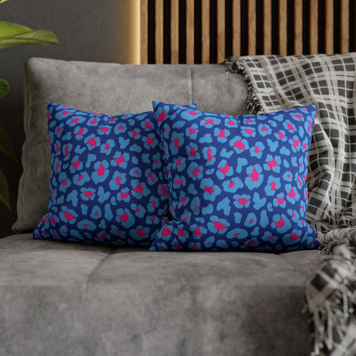 Blue's and Pink Leopard Print Pillow Cover
