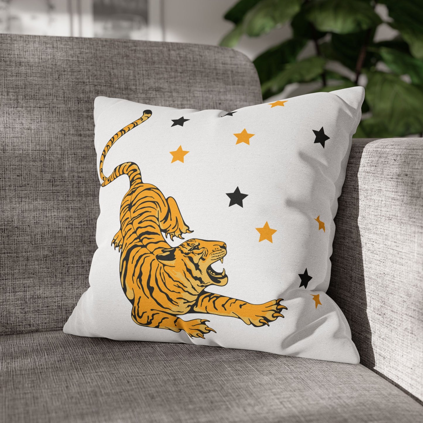 White Tiger Star Night Pillow Cover