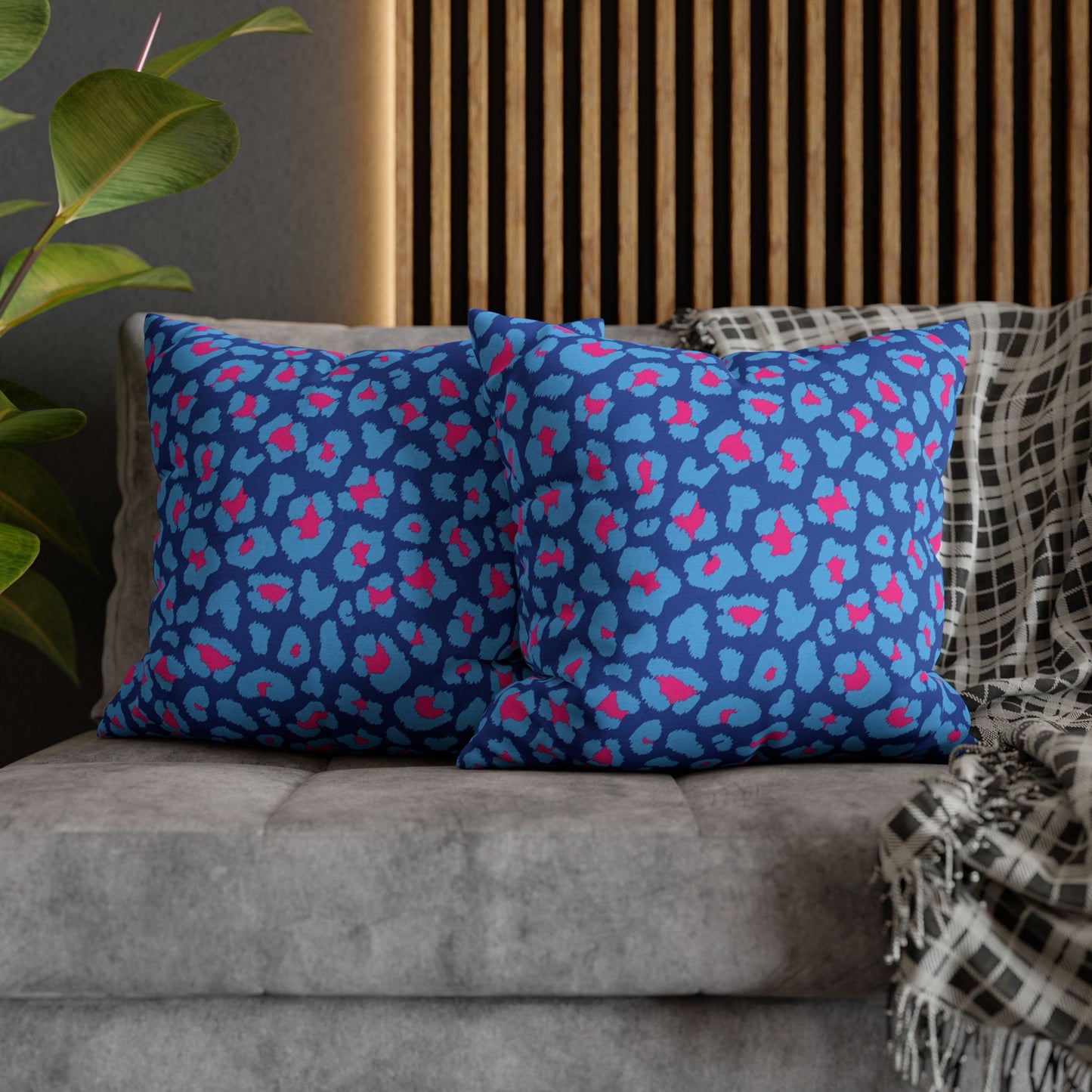 Blue's and Pink Leopard Print Pillow Cover