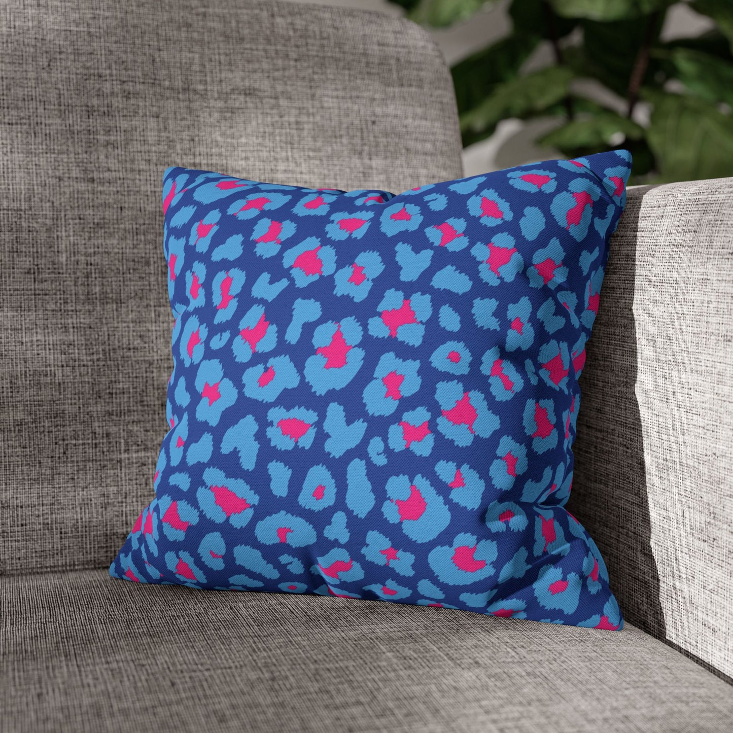 Blue's and Pink Leopard Print Pillow Cover