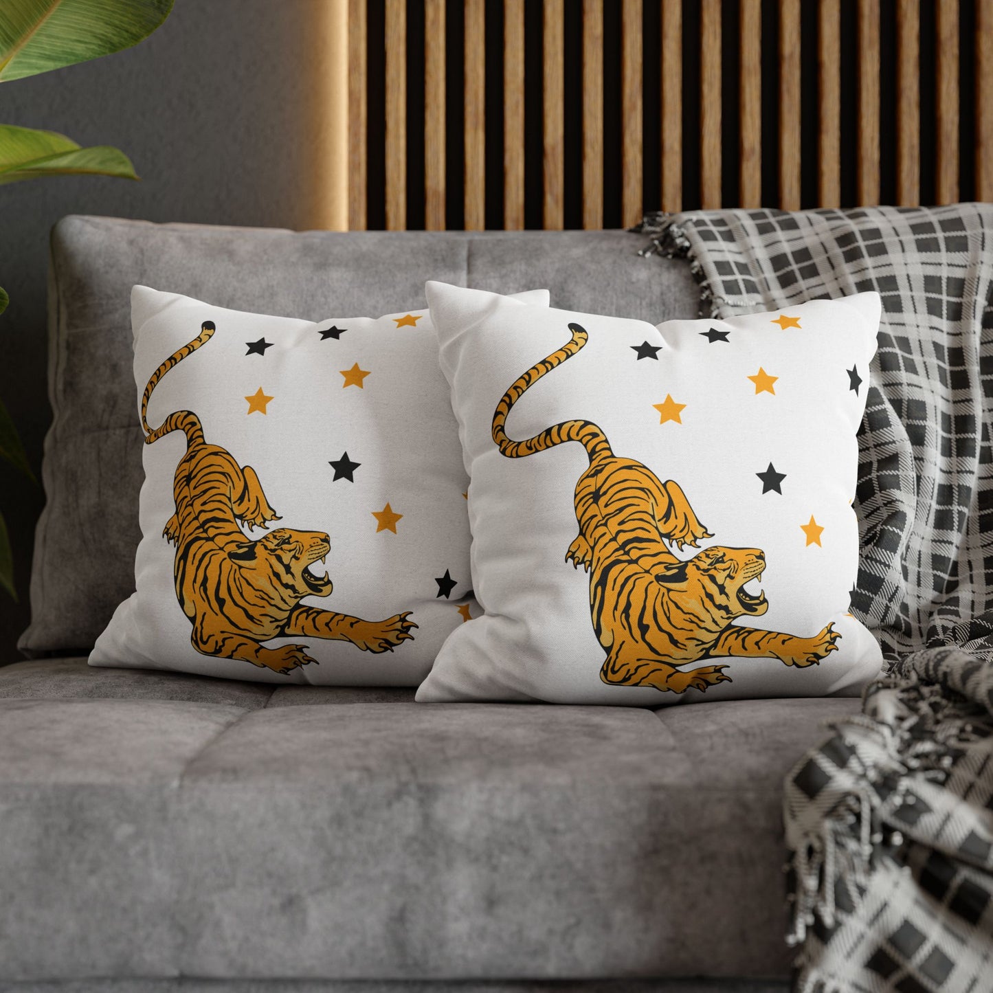 White Tiger Star Night Pillow Cover