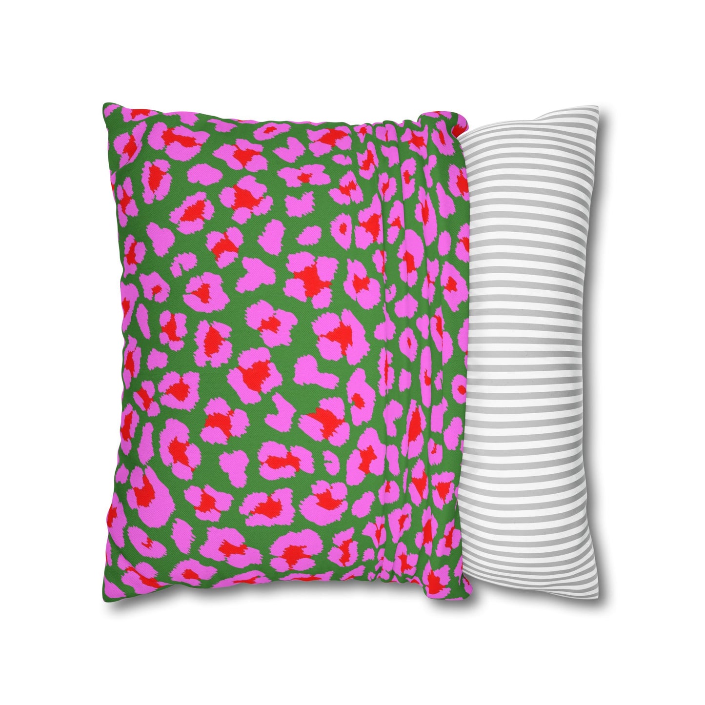 Green and Pink Leopard Print Pillow Cover