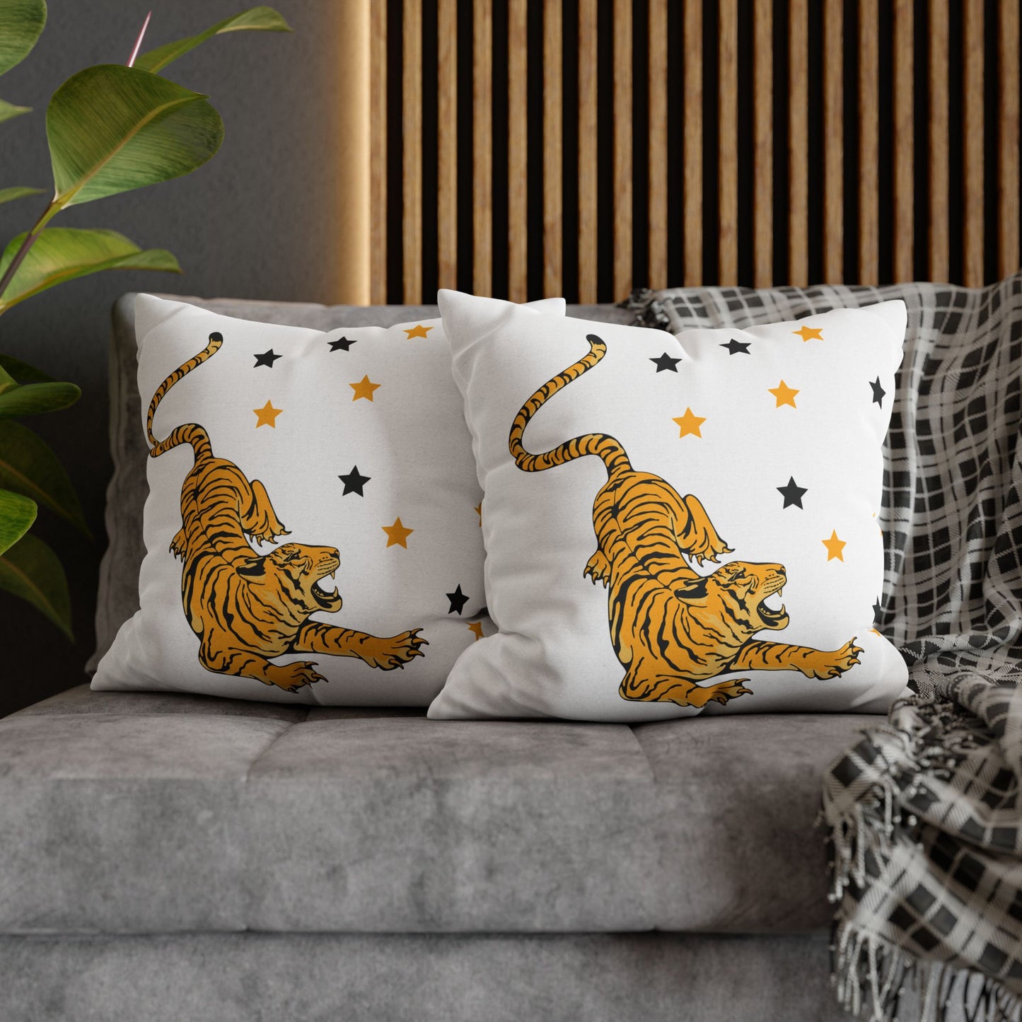 White Tiger Star Night Pillow Cover
