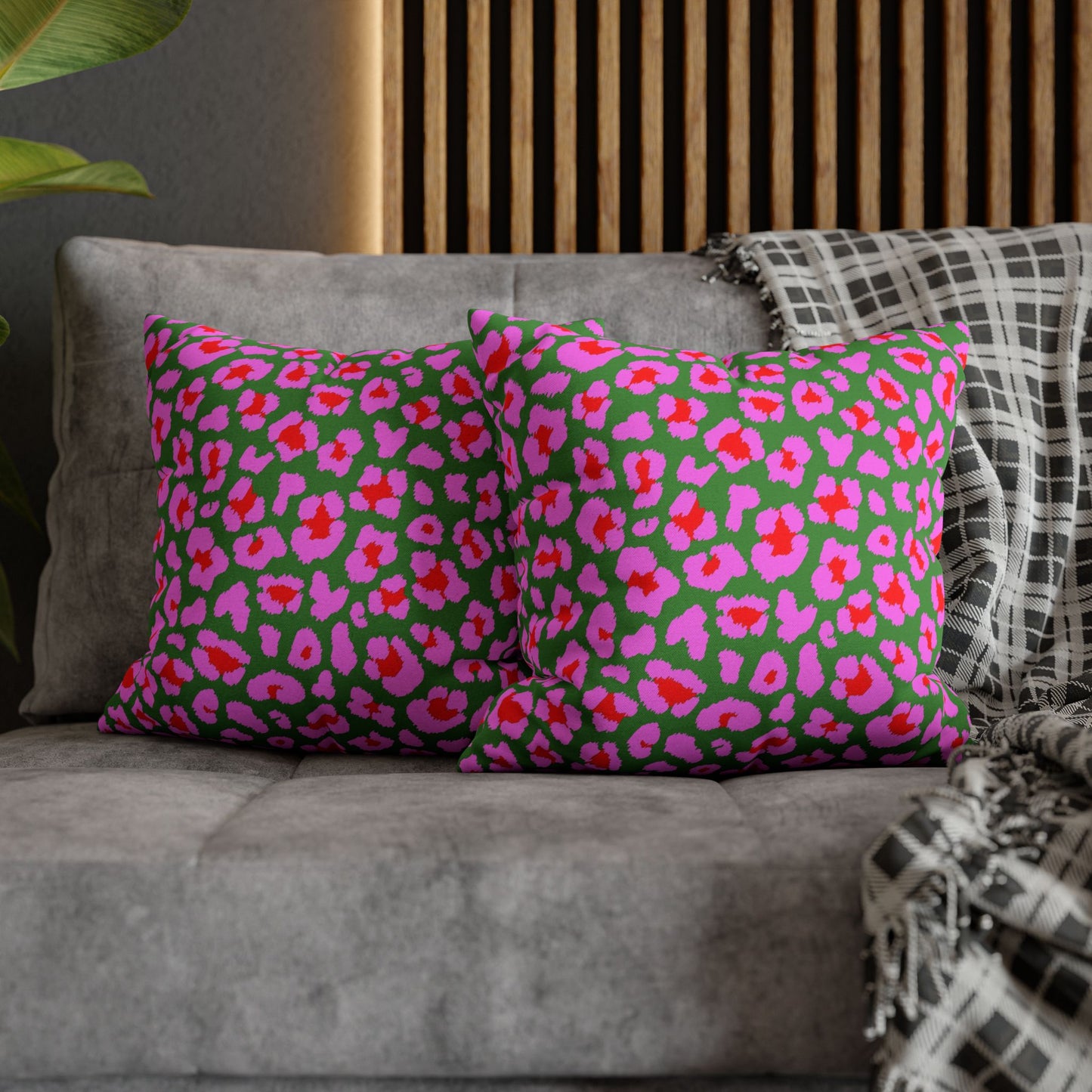 Green and Pink Leopard Print Pillow Cover