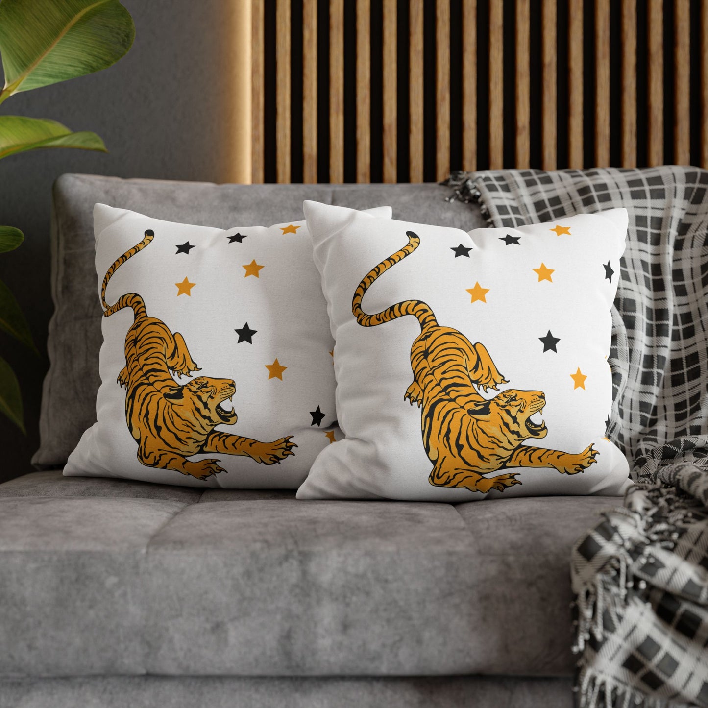 White Tiger Star Night Pillow Cover