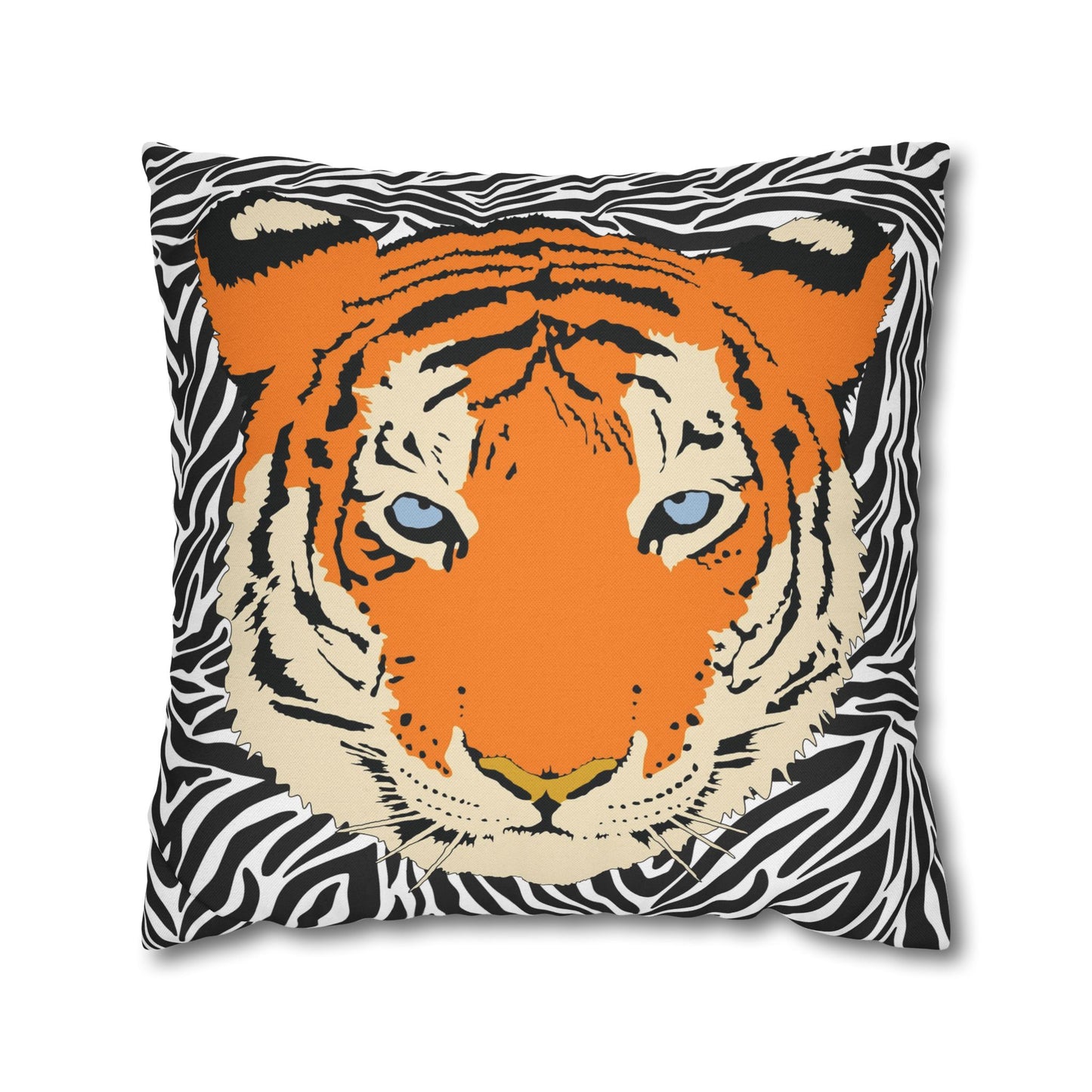 Tiger & Black Tiger Stripes Throw Pillow Cover