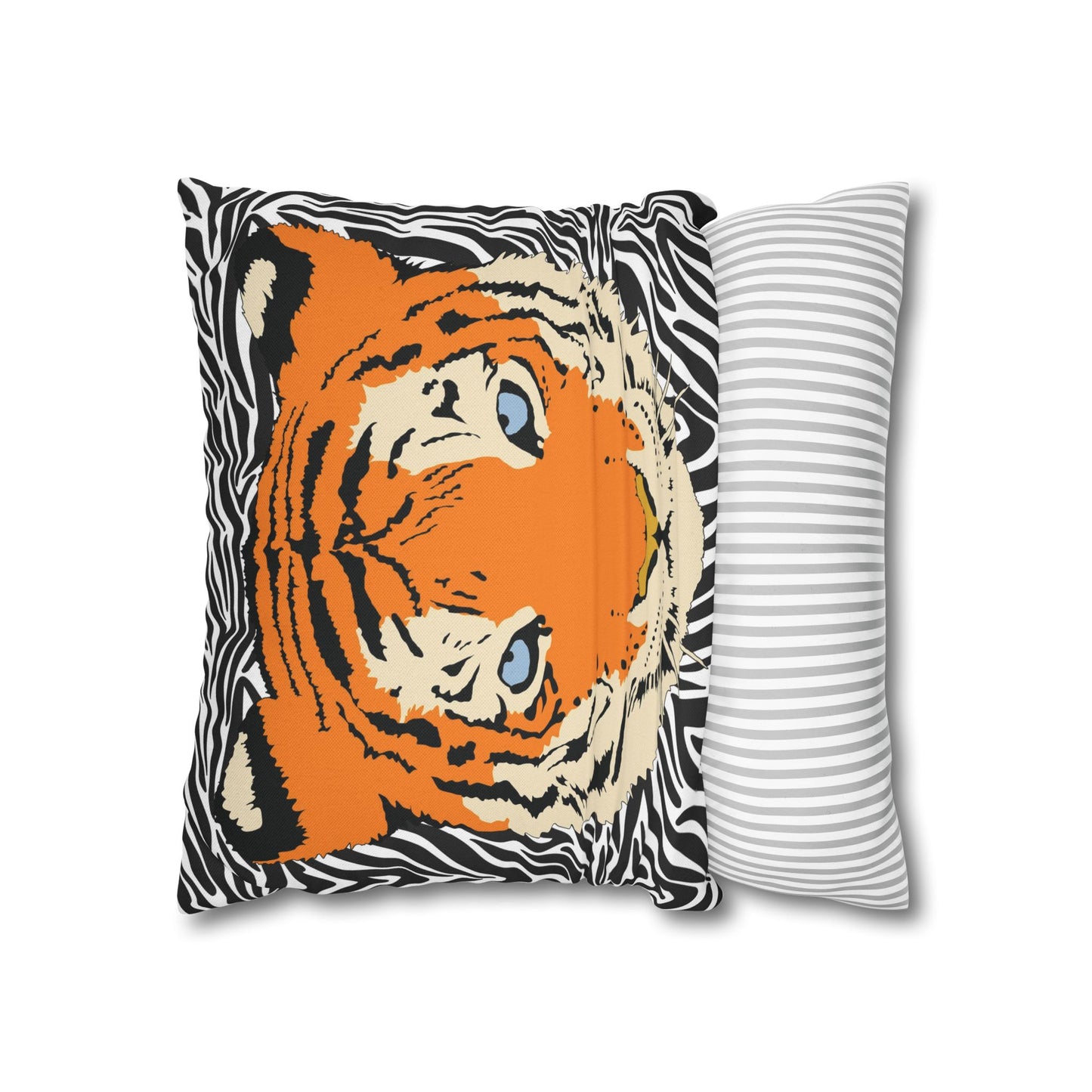 Tiger & Black Tiger Stripes Throw Pillow Cover