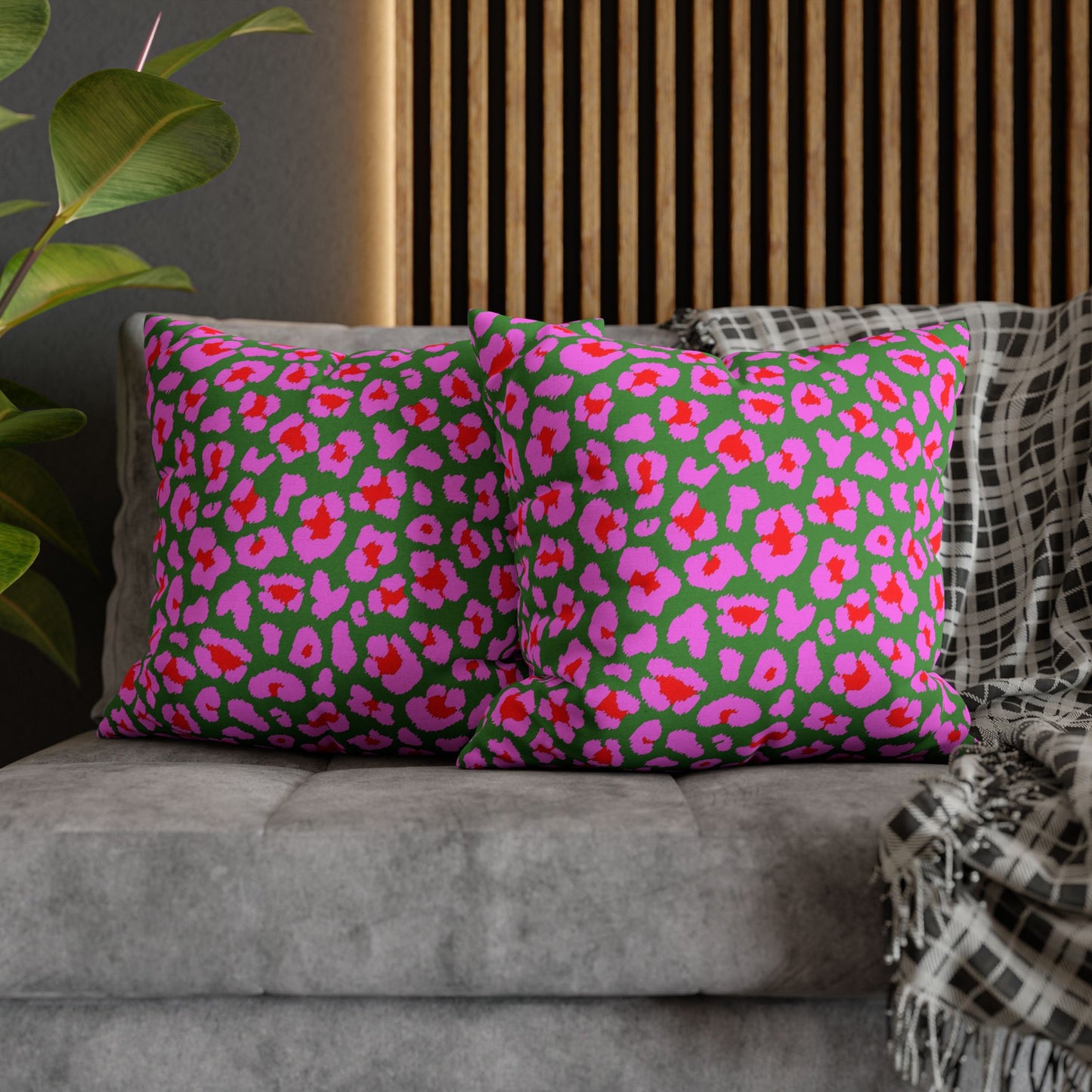 Green and Pink Leopard Print Pillow Cover