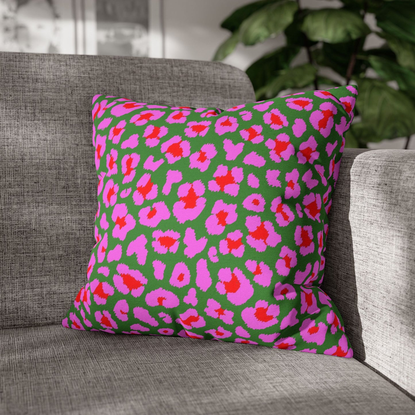 Green and Pink Leopard Print Pillow Cover