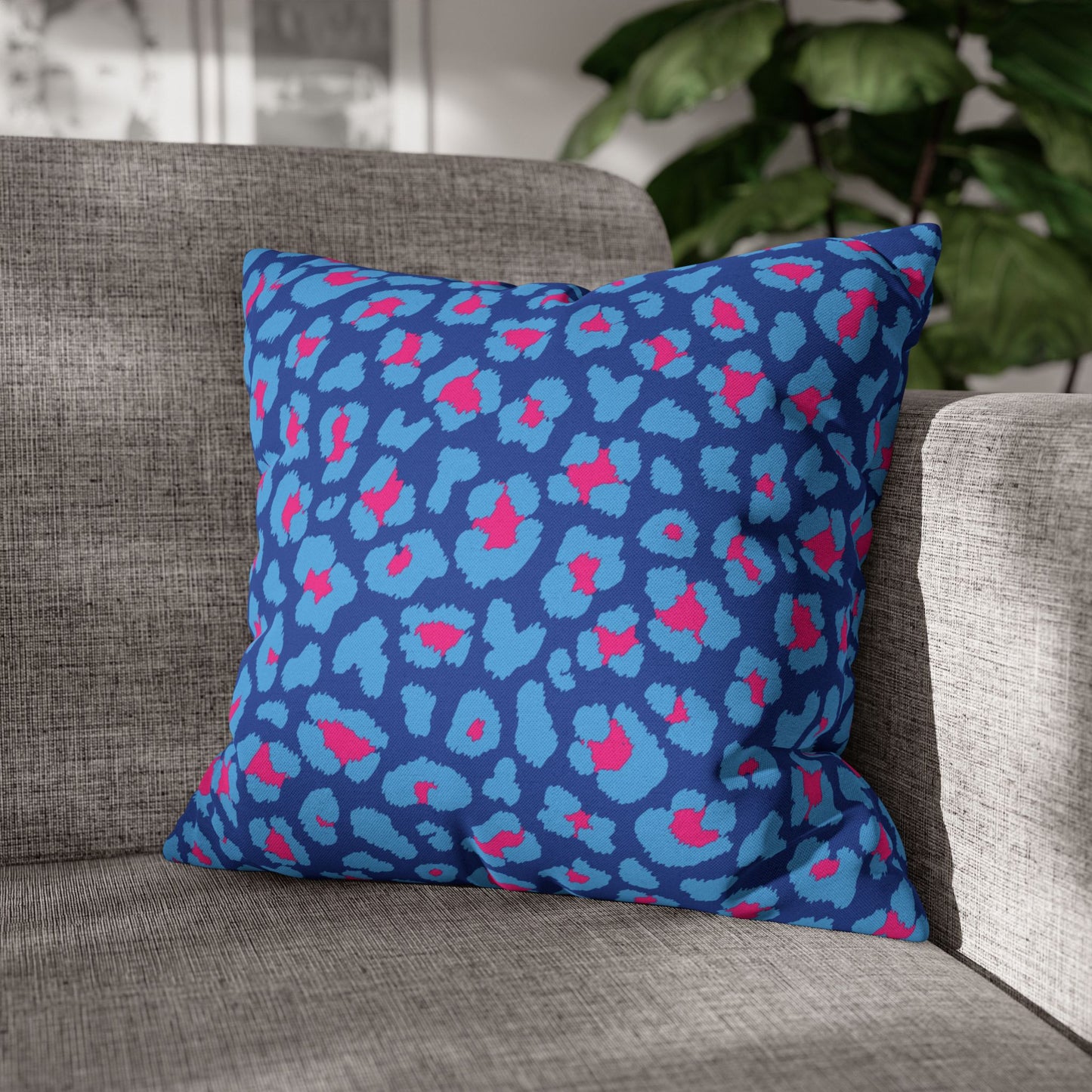 Blue's and Pink Leopard Print Pillow Cover
