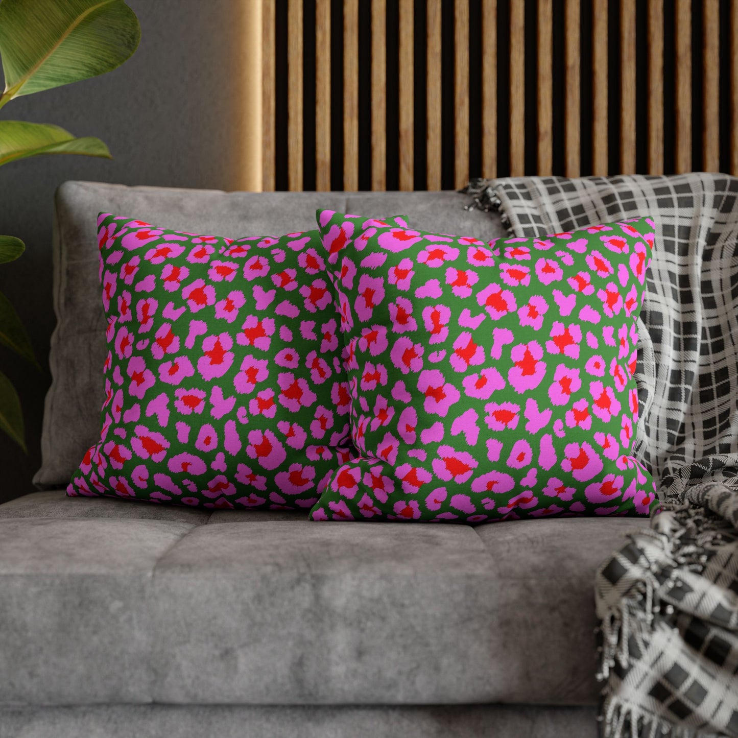 Green and Pink Leopard Print Pillow Cover