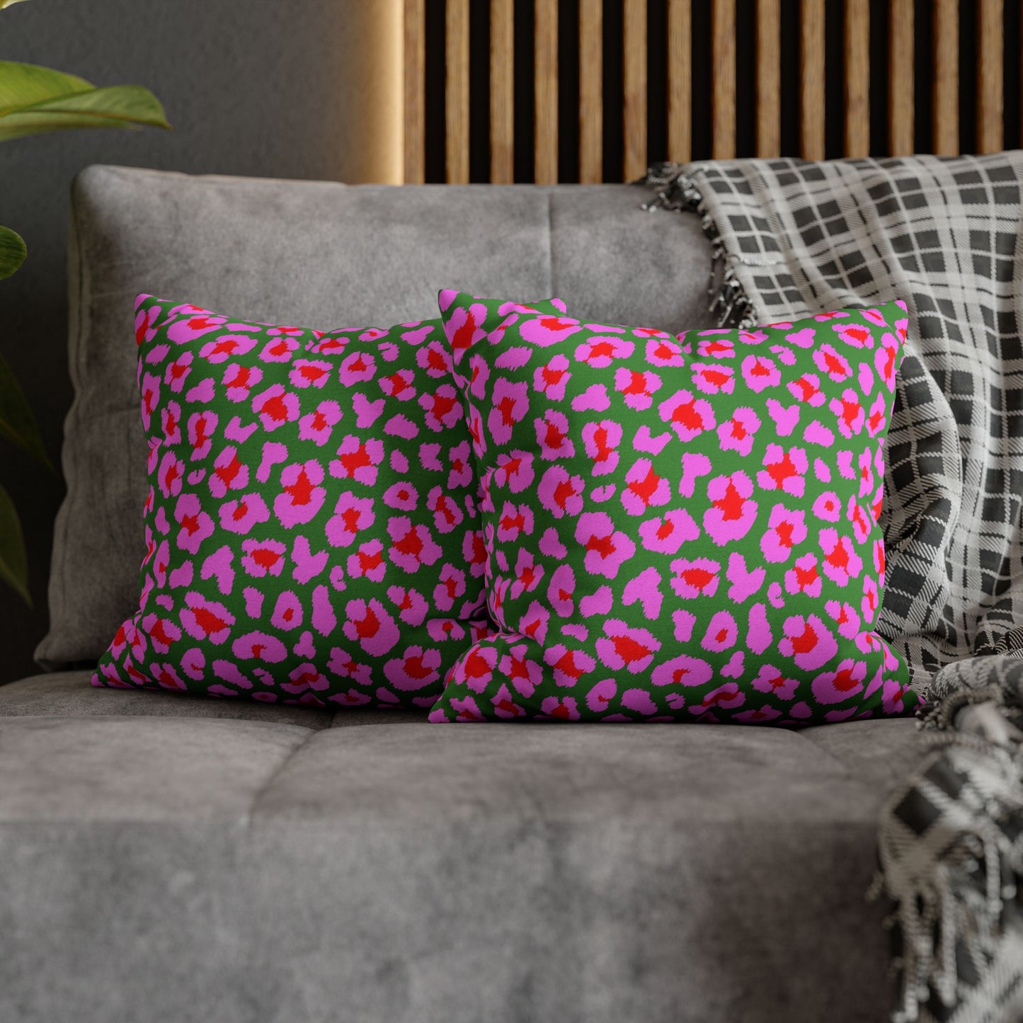 Green and Pink Leopard Print Pillow Cover