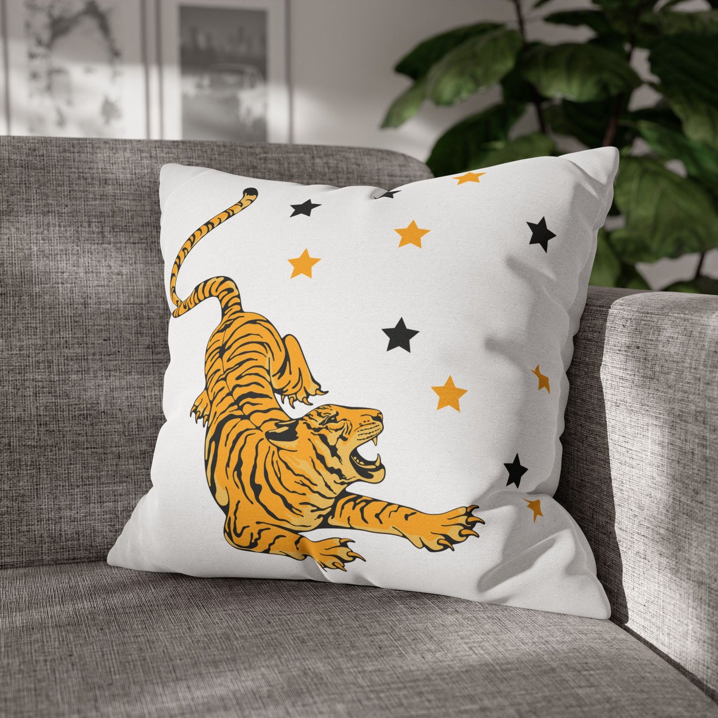 White Tiger Star Night Pillow Cover