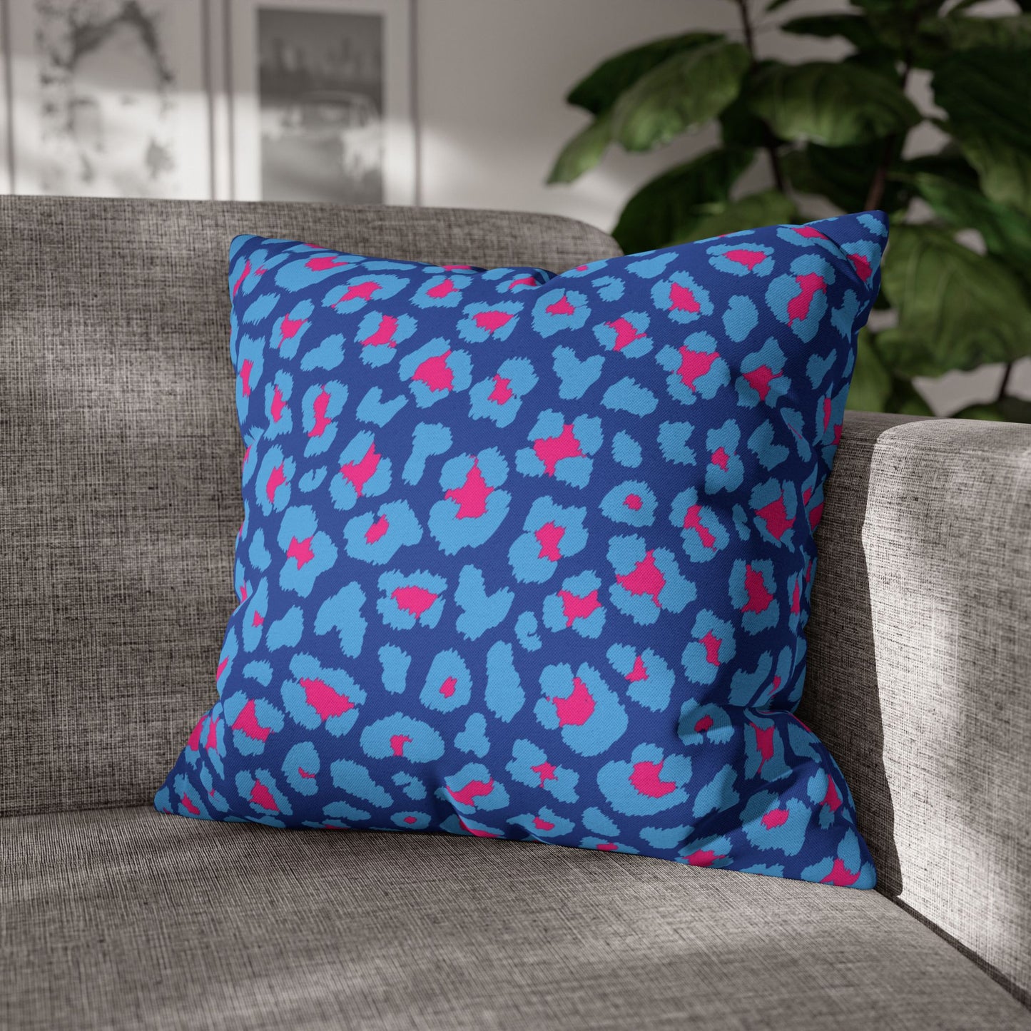Blue's and Pink Leopard Print Pillow Cover