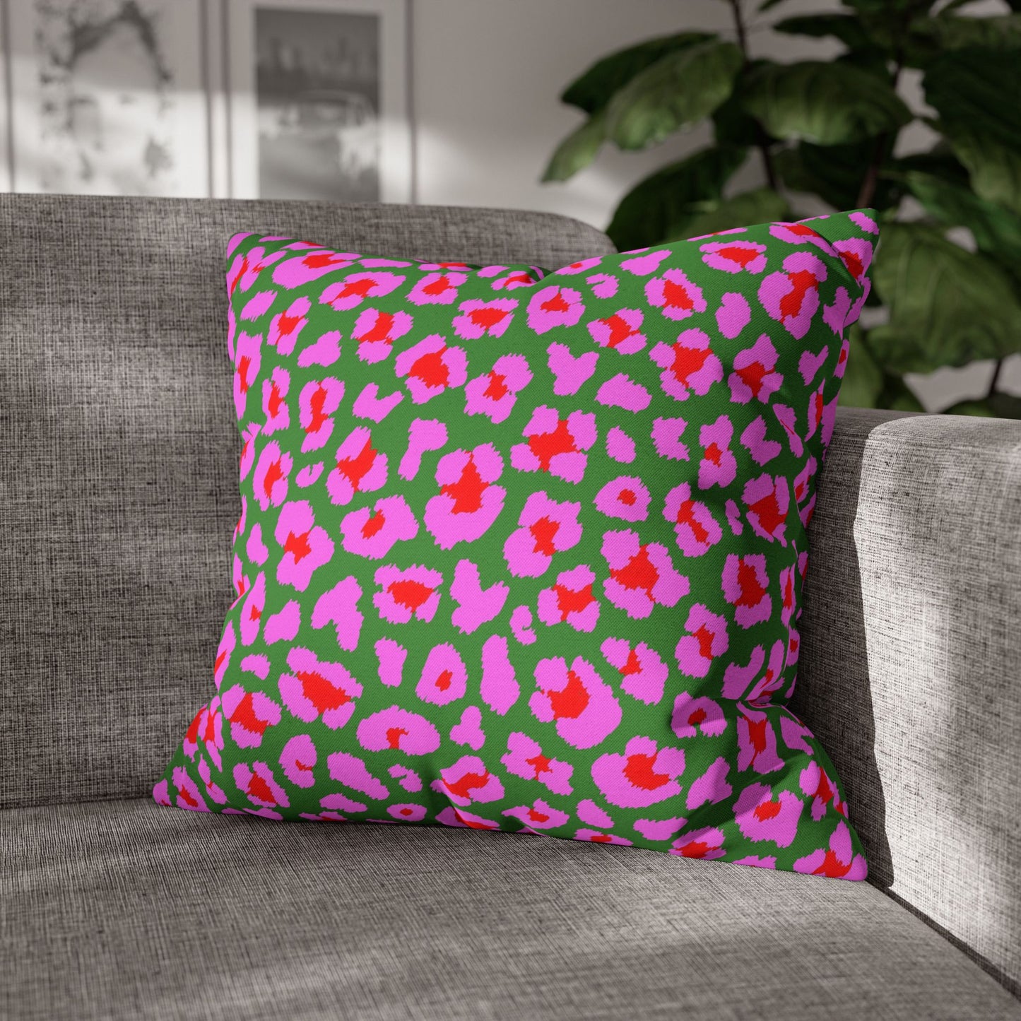 Green and Pink Leopard Print Pillow Cover