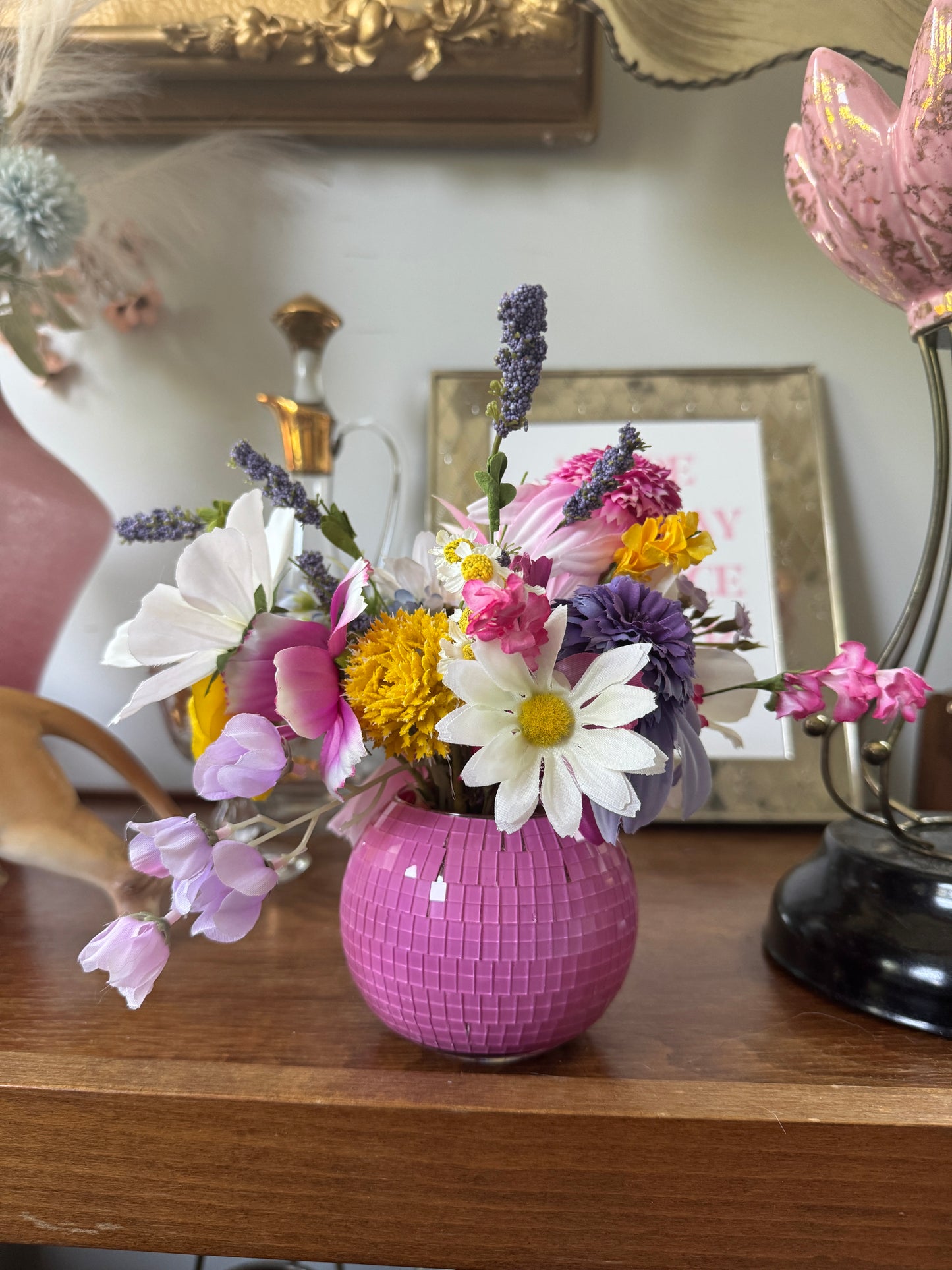 The "Josie Mae" WILDflower Disco Arrangement in Pink Vase, Small