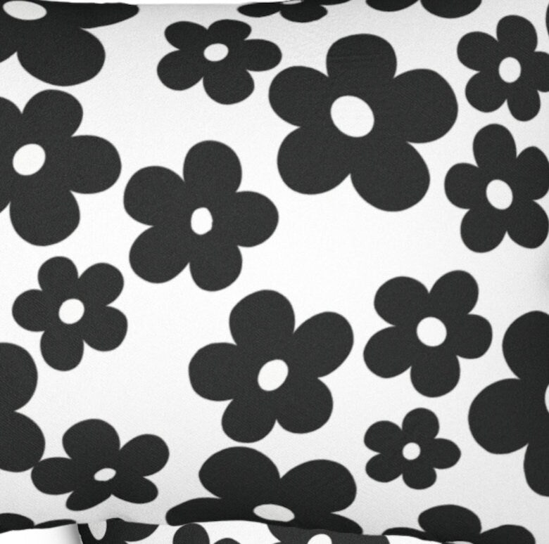 Black Mod Daisies Pillow