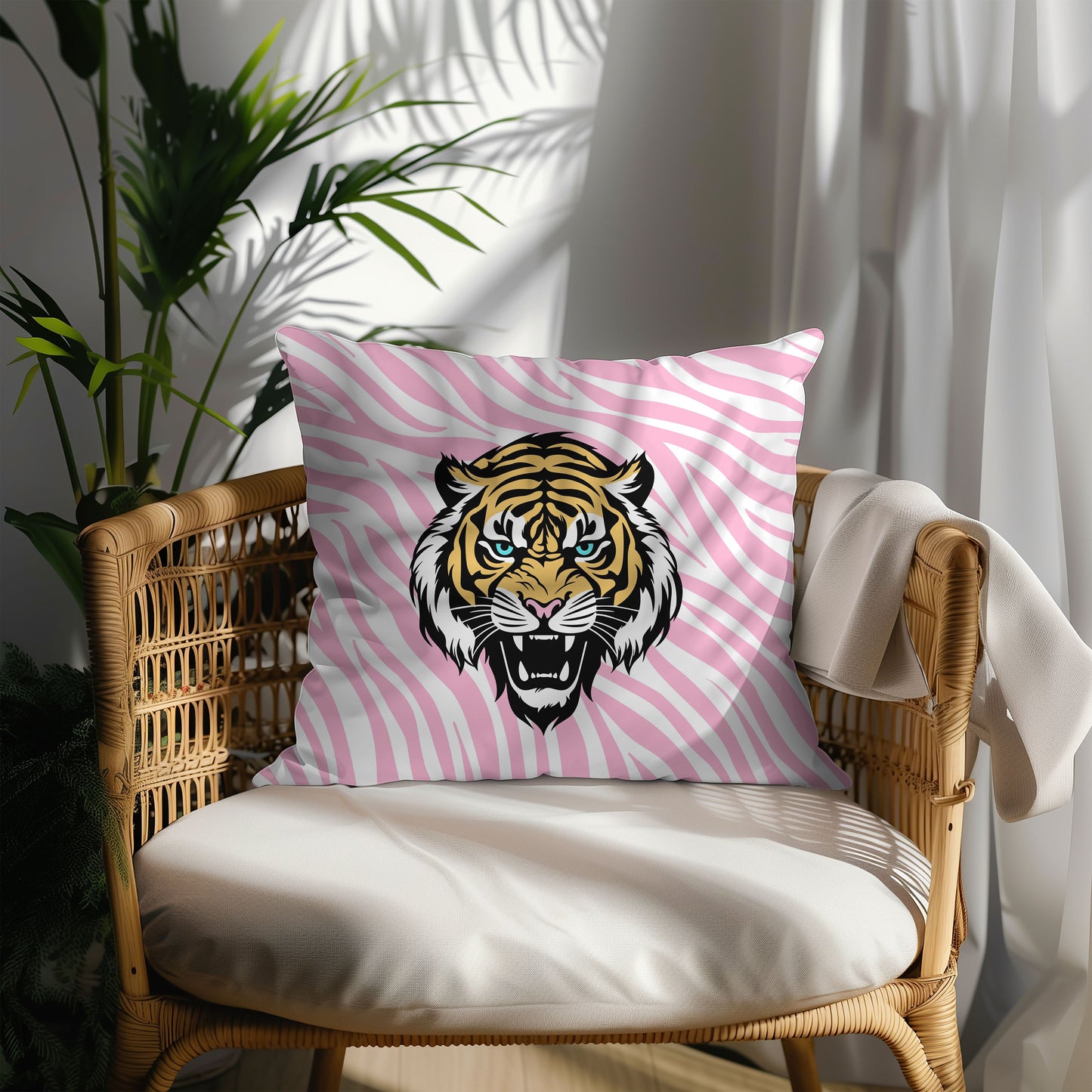 Pink Tiger Print Square Pillow