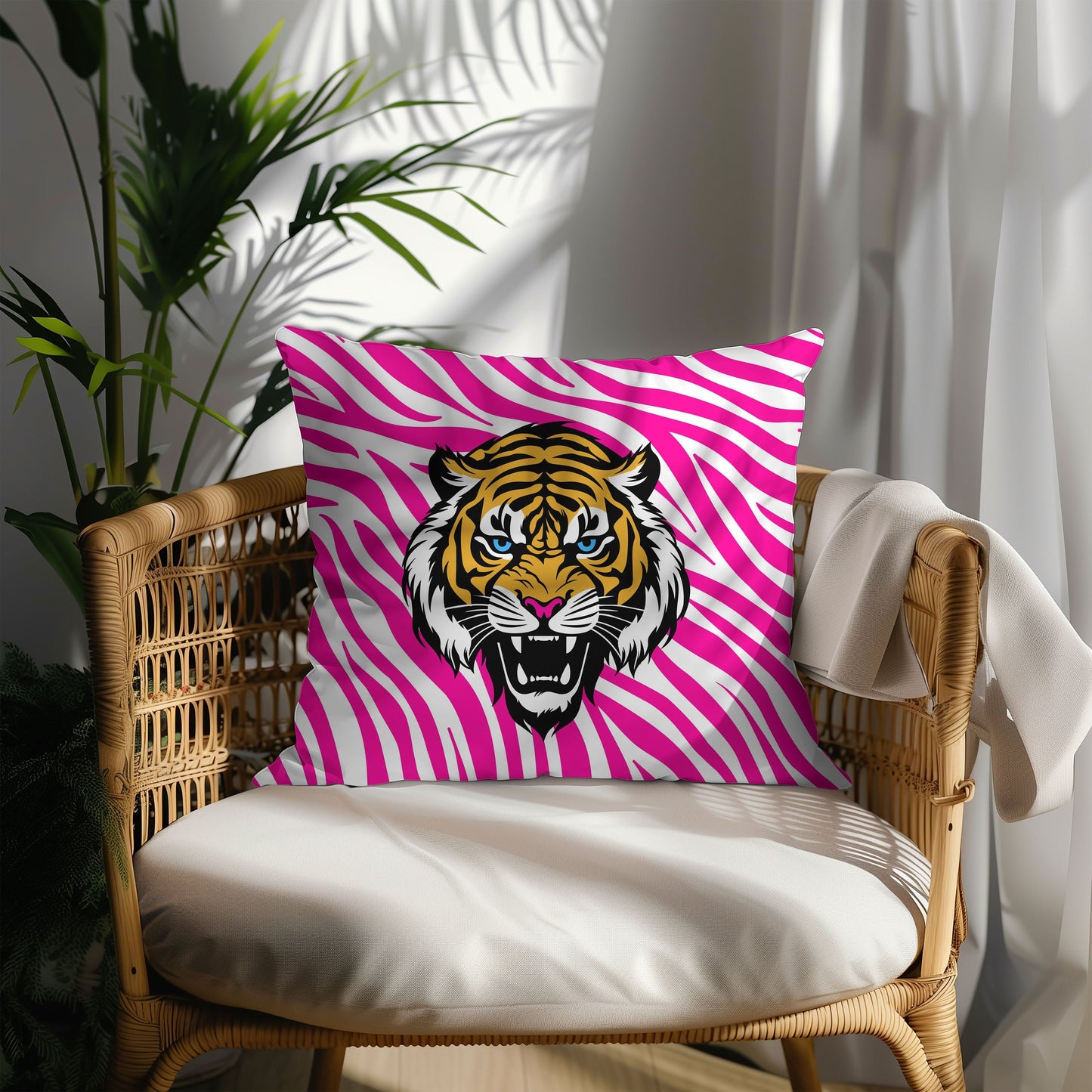 Hot Pink Striped Tiger Pillow