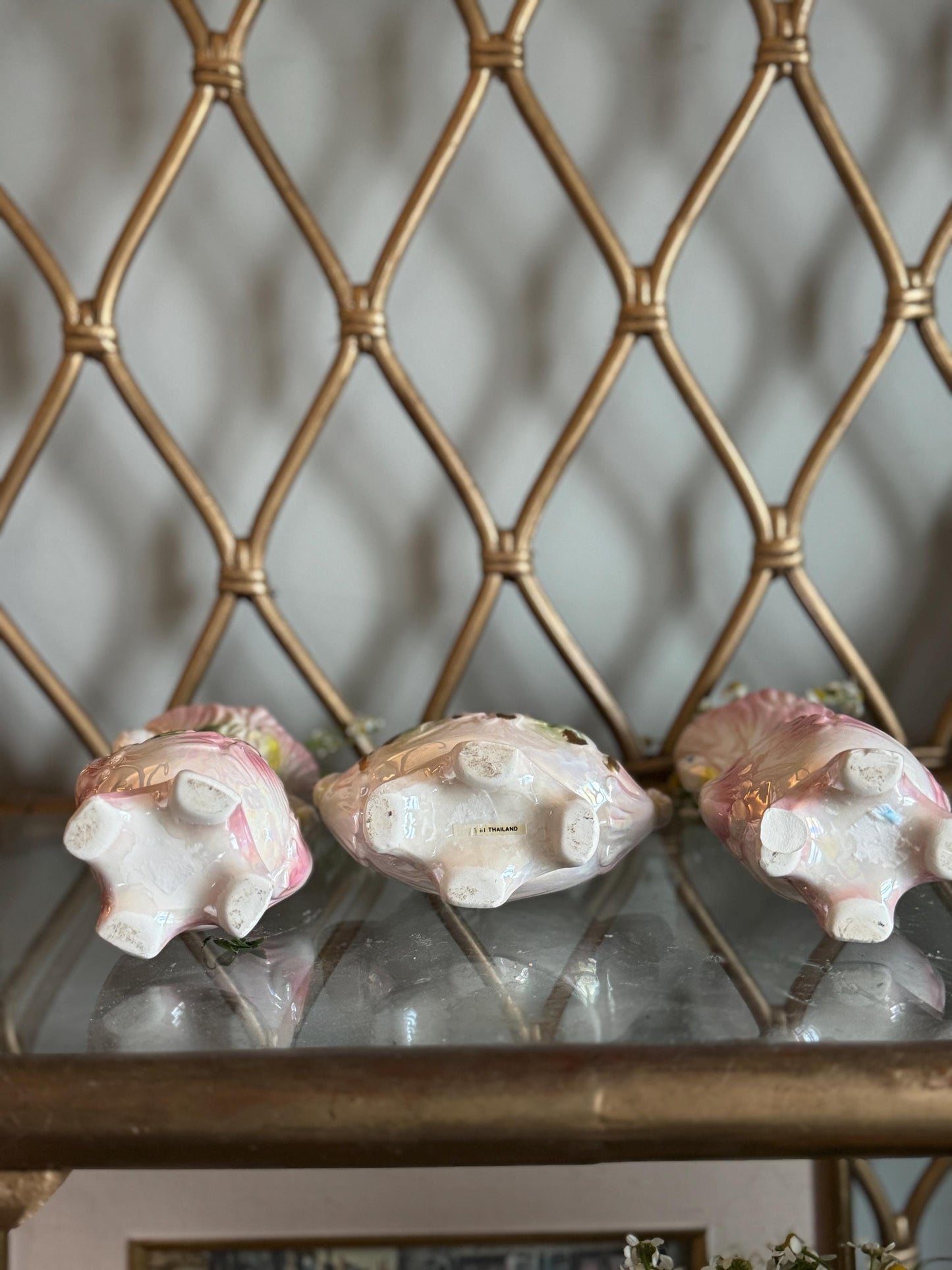 Vintage Lusterware Pink Swan Vases Bowl Set Figurine, Flower Vase, Potpourri Dish, Art Nouveau Cottage Core Porcelain Swan Figurines