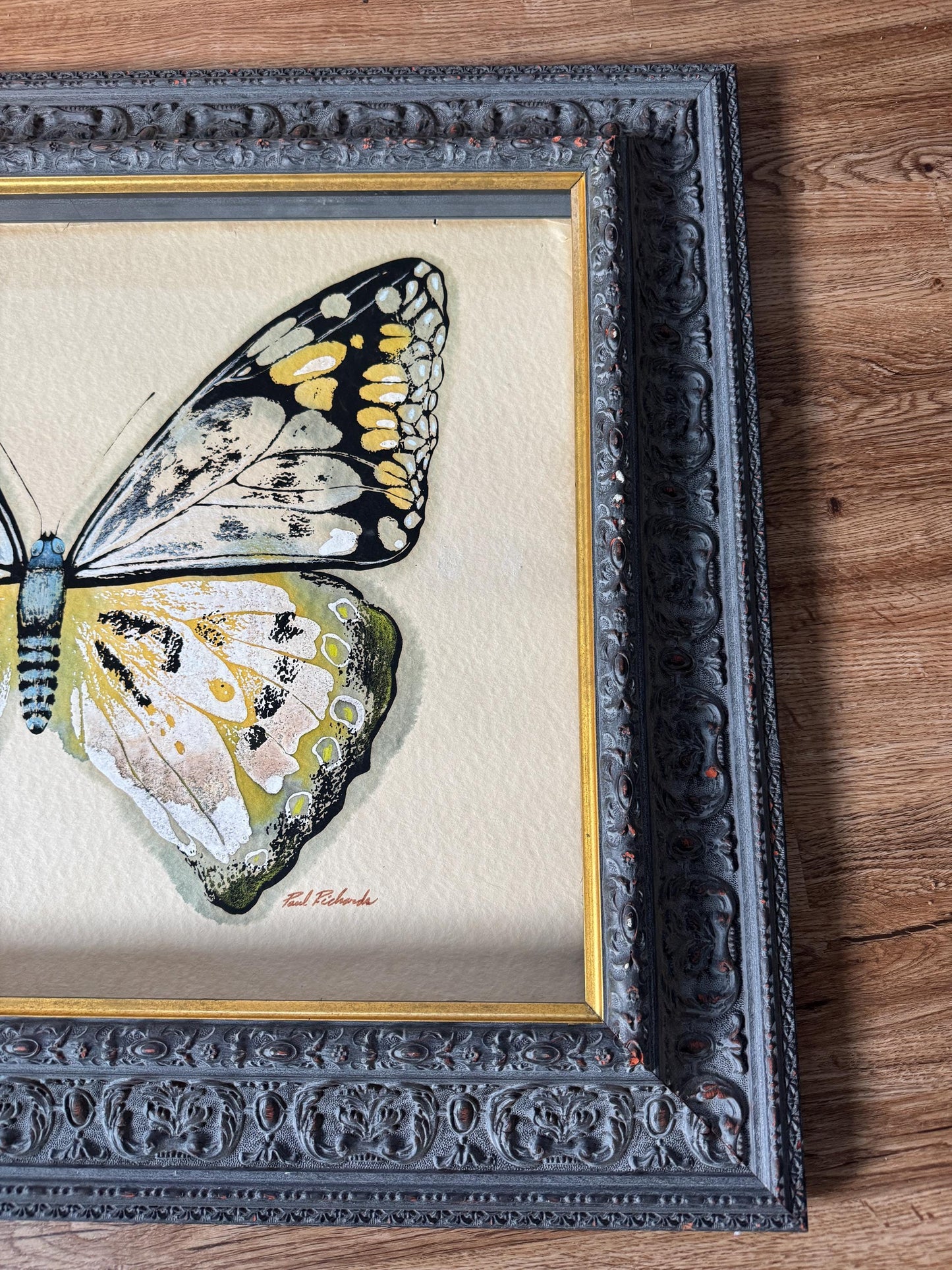 Vintage Large Butterfly Realism Paul Richards MCM Watercolor Signed Original Wall Art Postmodern Boho Butterfly RARE Find Frame Not Included