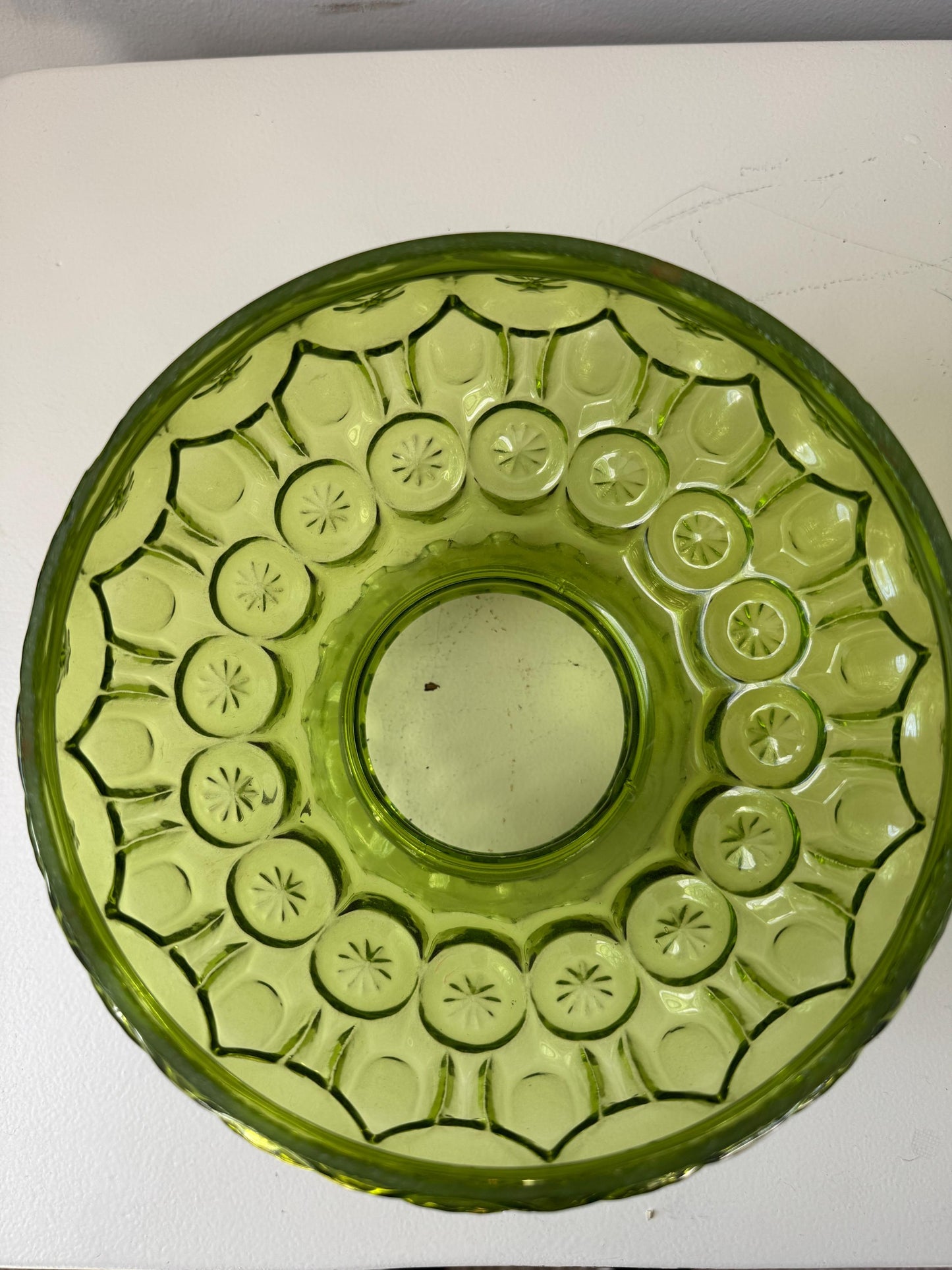 Vintage LE Smith Moon Stars Green Glass Crimp Top Hurrican Lamp Shade 7" Fitter - Gone with the Wind Lamp Shade, NOS Green 7" Glass Shade