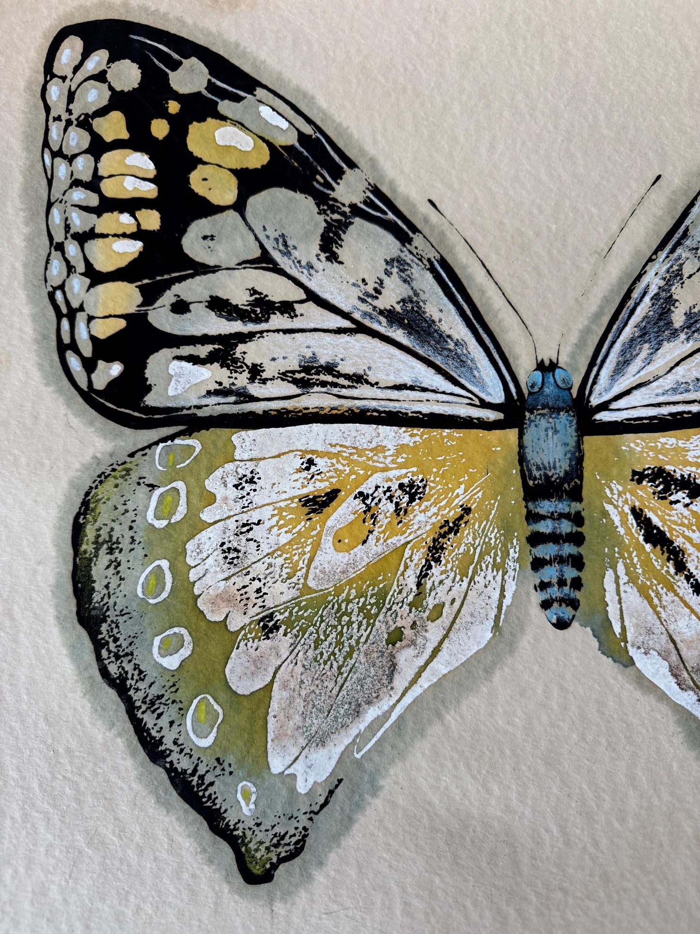 Vintage Large Butterfly Realism Paul Richards MCM Watercolor Signed Original Wall Art Postmodern Boho Butterfly RARE Find Frame Not Included