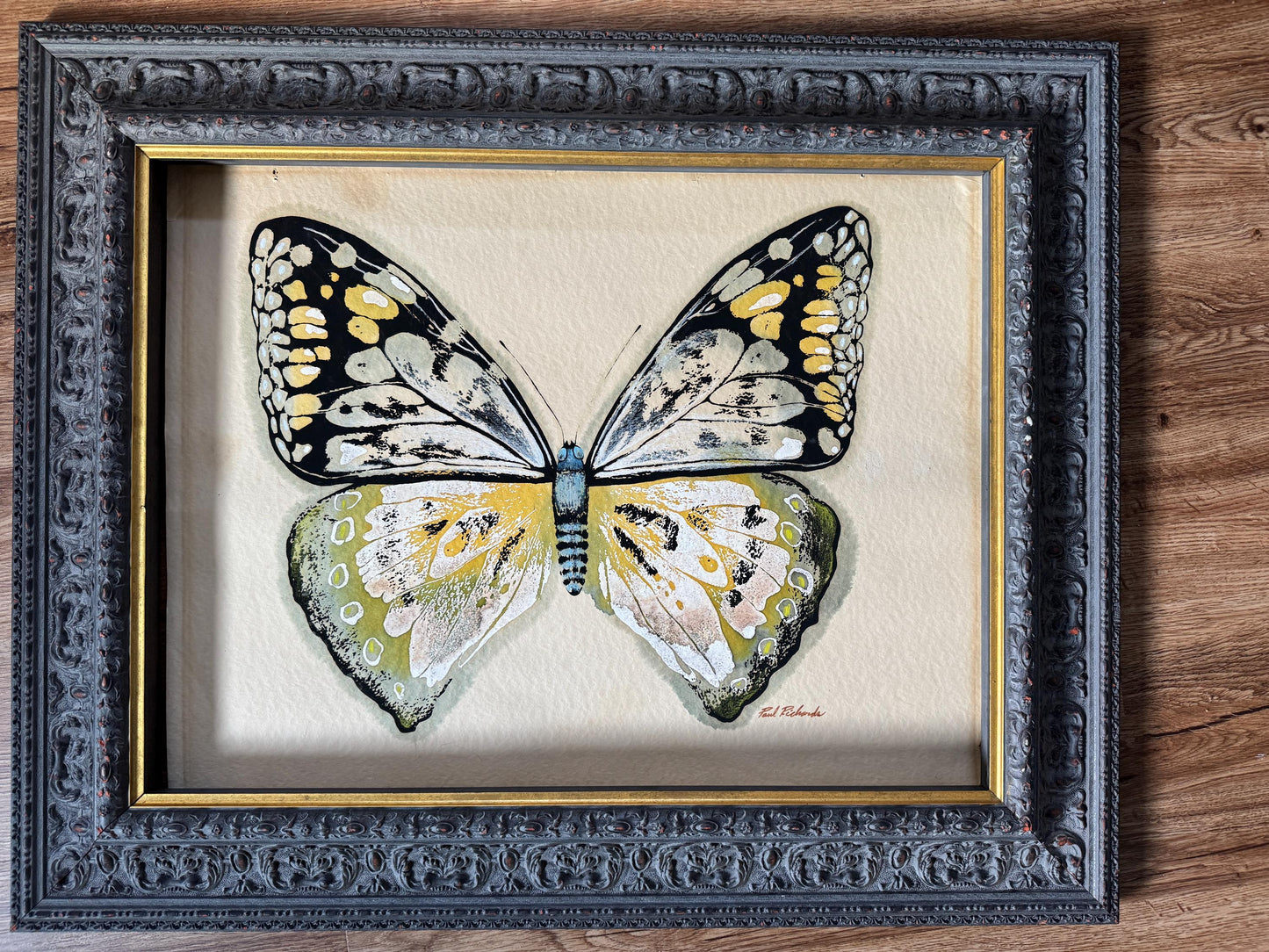 Vintage Large Butterfly Realism Paul Richards MCM Watercolor Signed Original Wall Art Postmodern Boho Butterfly RARE Find Frame Not Included