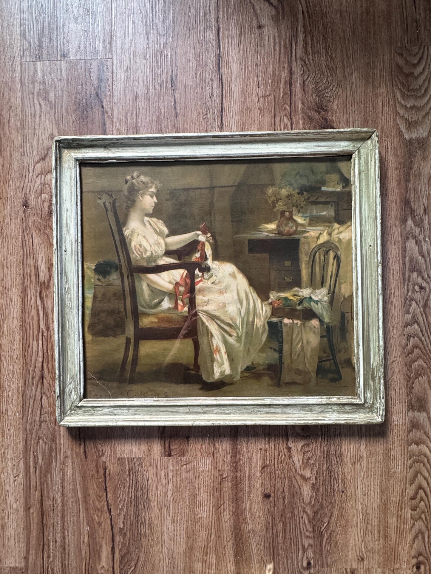 Francis Coates Jones Oil Painting Antique Reproductions Girl With Ribbon, 19th Century Artist Young Girl Portrait, Old Wooden Ornate Frame