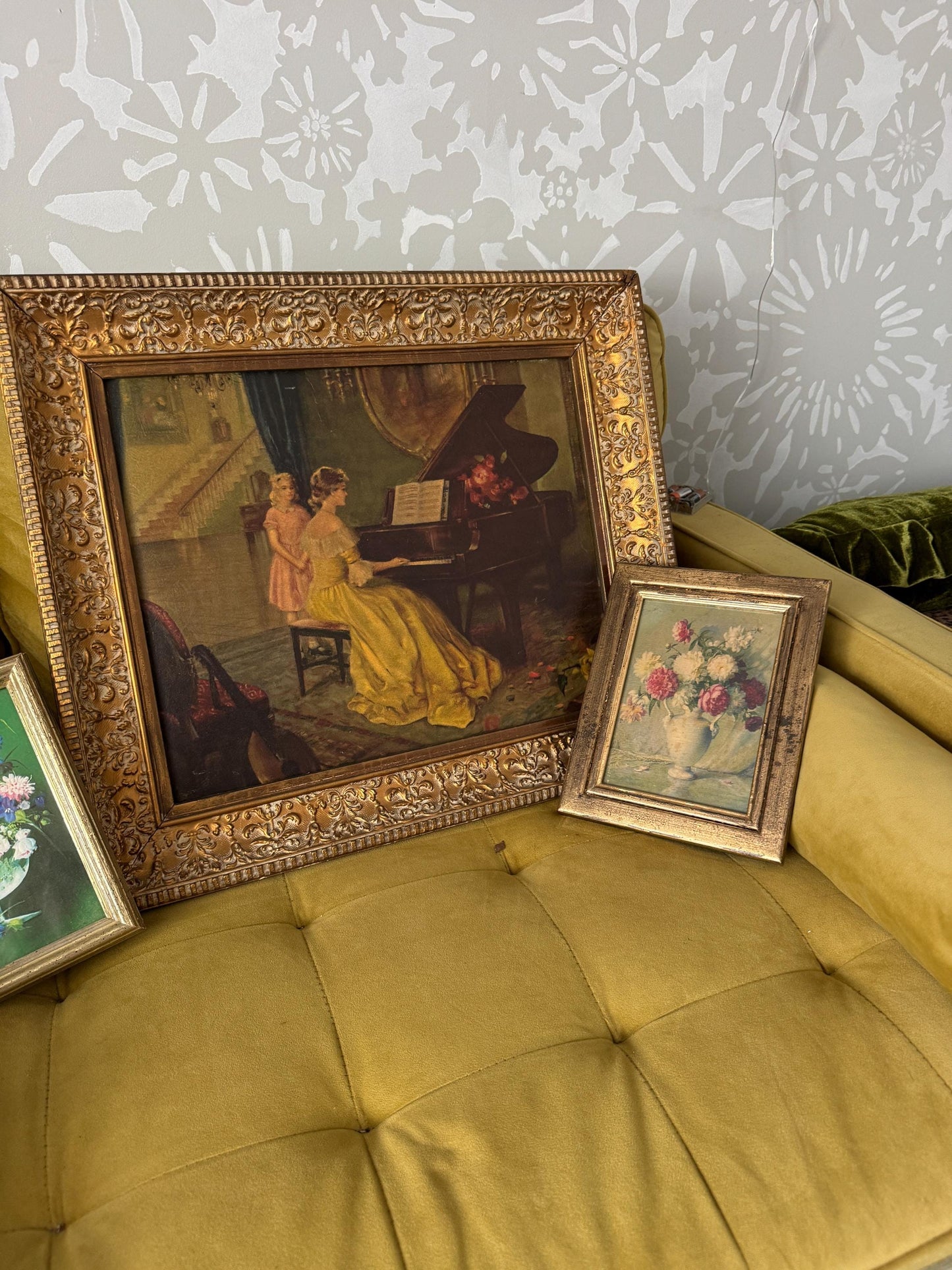 Framed Vintage Antoni M. Ditlef Lithograph Print The Enchantment Signed, Mid century Artists Beautiful Ornate Original Floral Gold Frame.