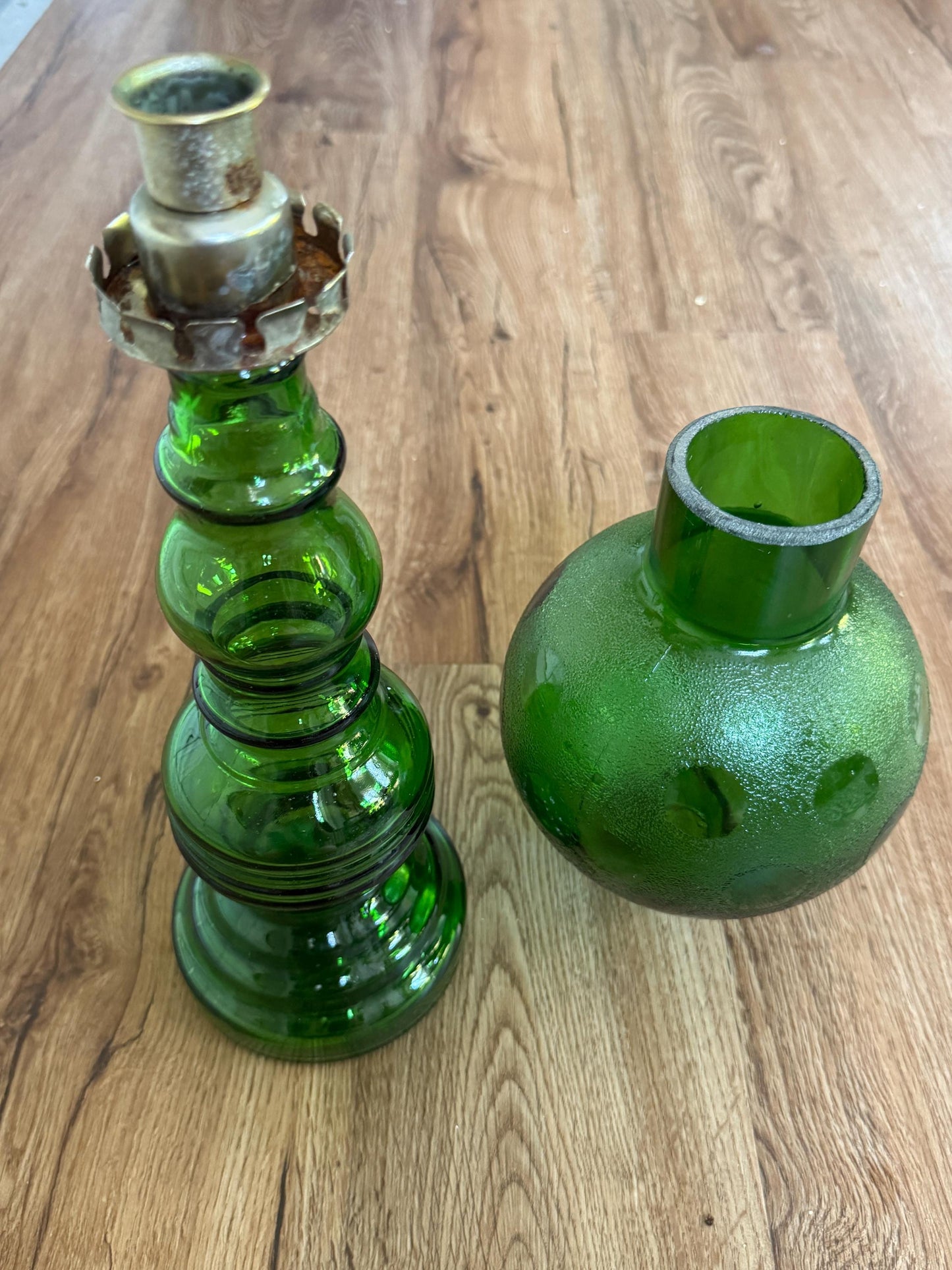 Vintage Mid Century Italian Cevin Green Glass Candle Lamp Genie Bottle, Vintage Wine Green Bottle Candle Lamp, Rare Find Candle Holder