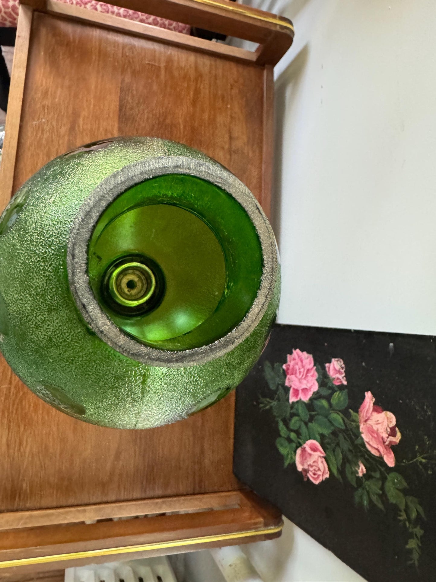 Vintage Mid Century Italian Cevin Green Glass Candle Lamp Genie Bottle, Vintage Wine Green Bottle Candle Lamp, Rare Find Candle Holder