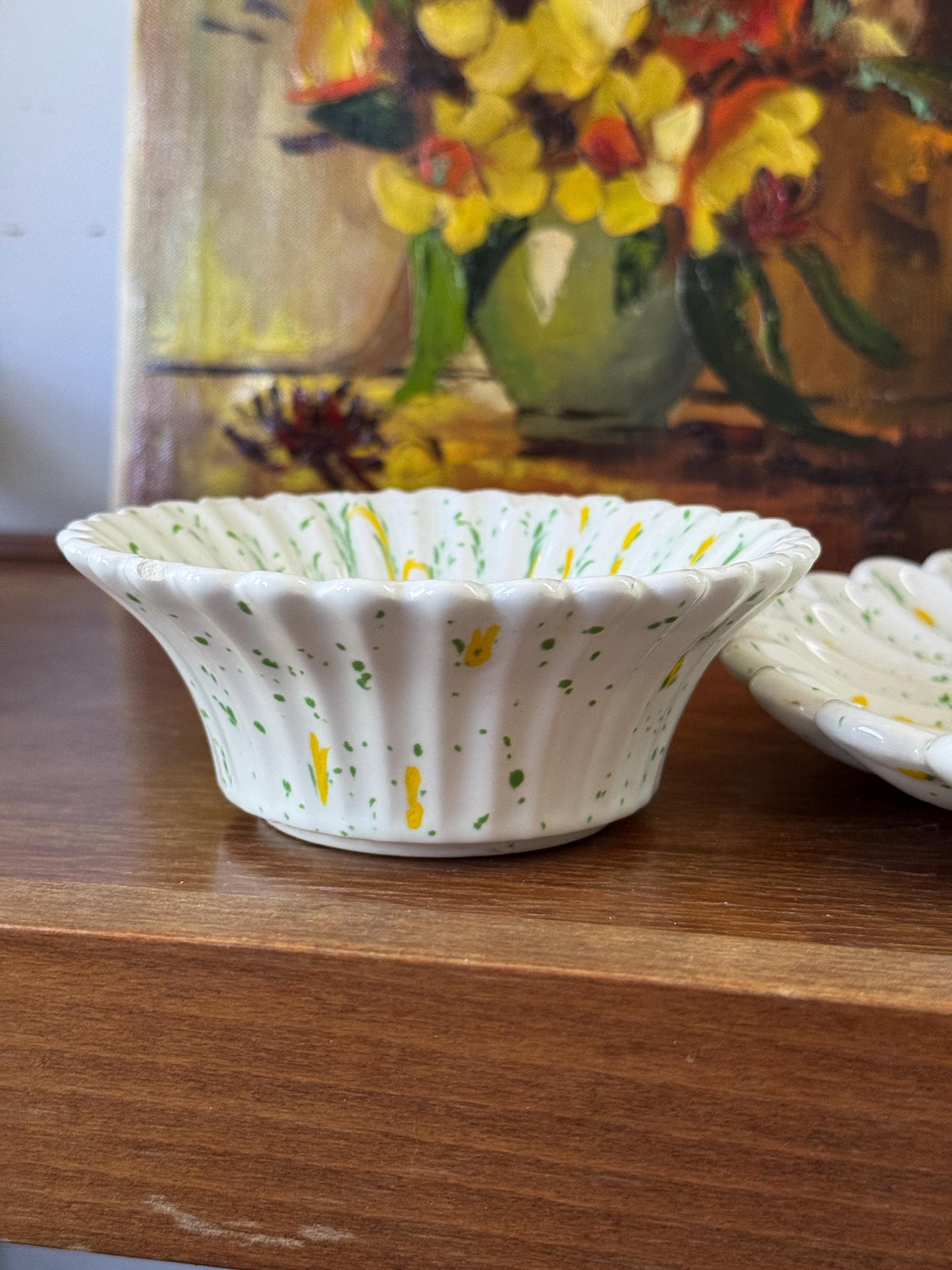 Vintage Splatter Ceramic Chip And Dip Platter, Appetizer Dish, Mid Century Modern 1970s Hosting Serving Dish Kitchenware Housewarming Gift