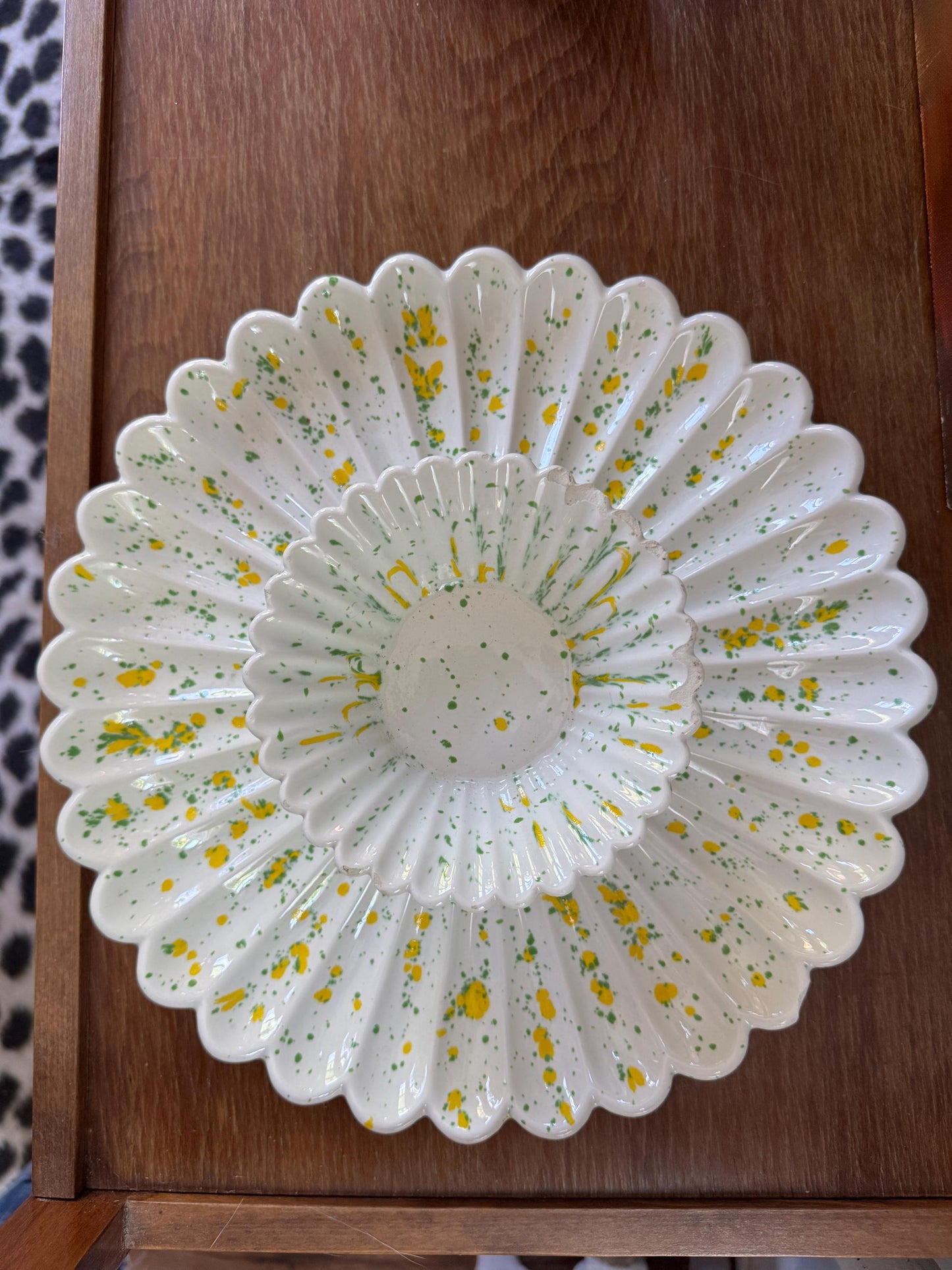 Vintage Splatter Ceramic Chip And Dip Platter, Appetizer Dish, Mid Century Modern 1970s Hosting Serving Dish Kitchenware Housewarming Gift