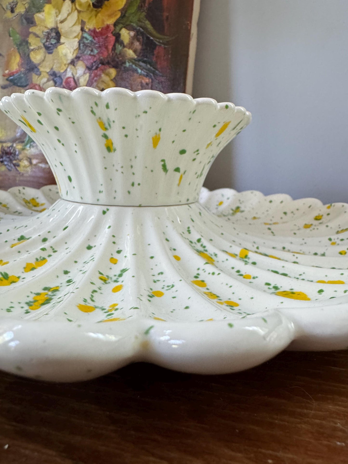 Vintage Splatter Ceramic Chip And Dip Platter, Appetizer Dish, Mid Century Modern 1970s Hosting Serving Dish Kitchenware Housewarming Gift