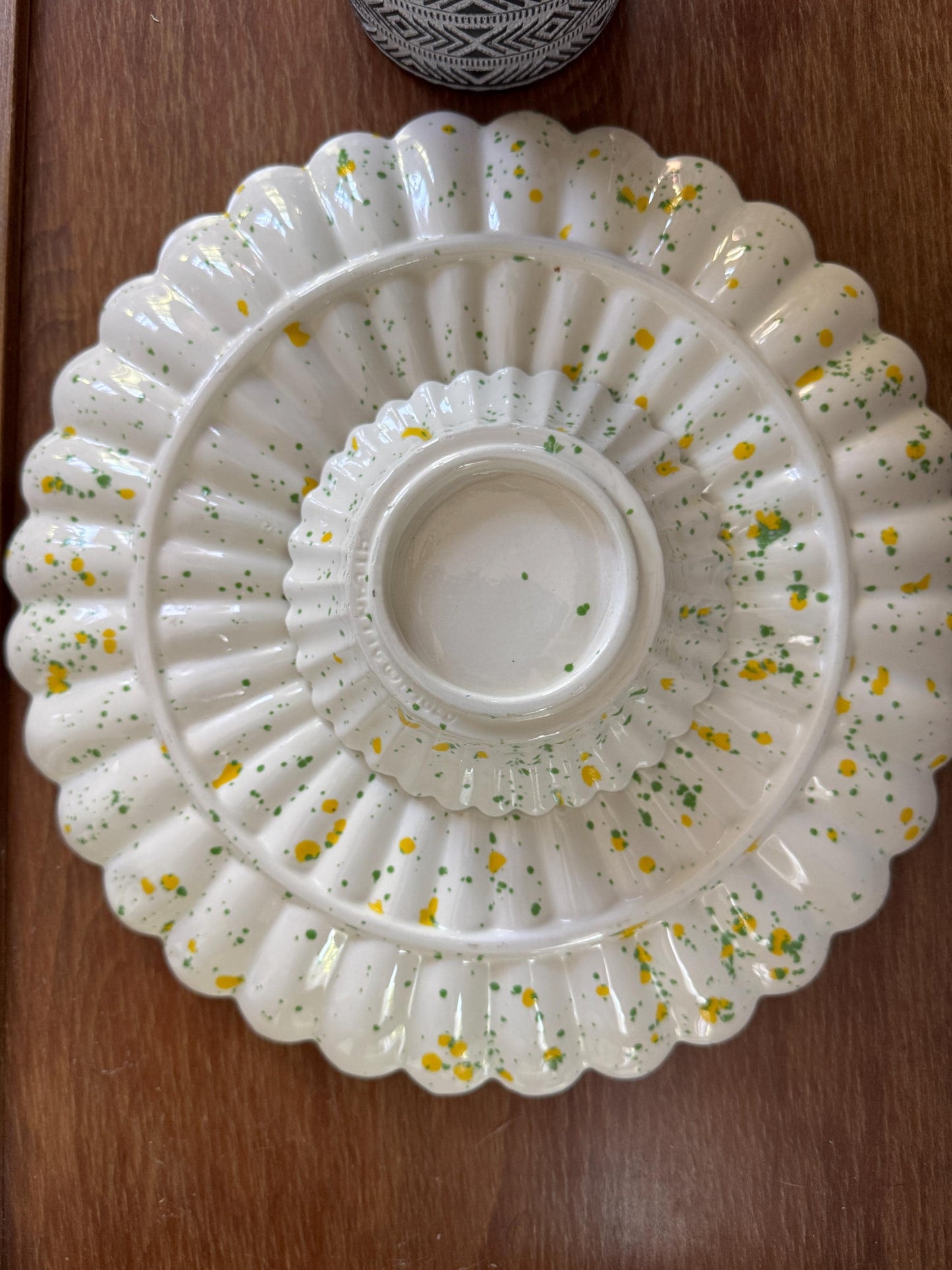 Vintage Splatter Ceramic Chip And Dip Platter, Appetizer Dish, Mid Century Modern 1970s Hosting Serving Dish Kitchenware Housewarming Gift