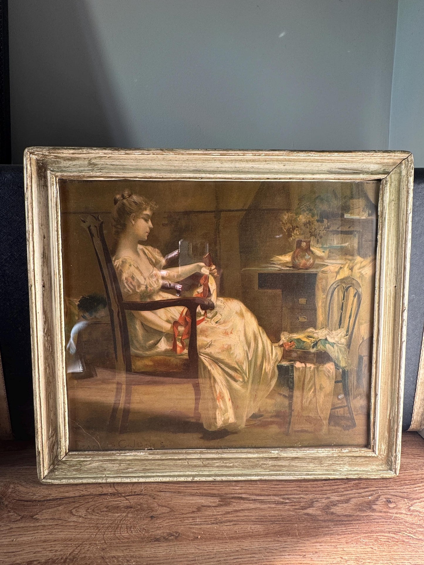 Francis Coates Jones Oil Painting Antique Reproductions Girl With Ribbon, 19th Century Artist Young Girl Portrait, Old Wooden Ornate Frame