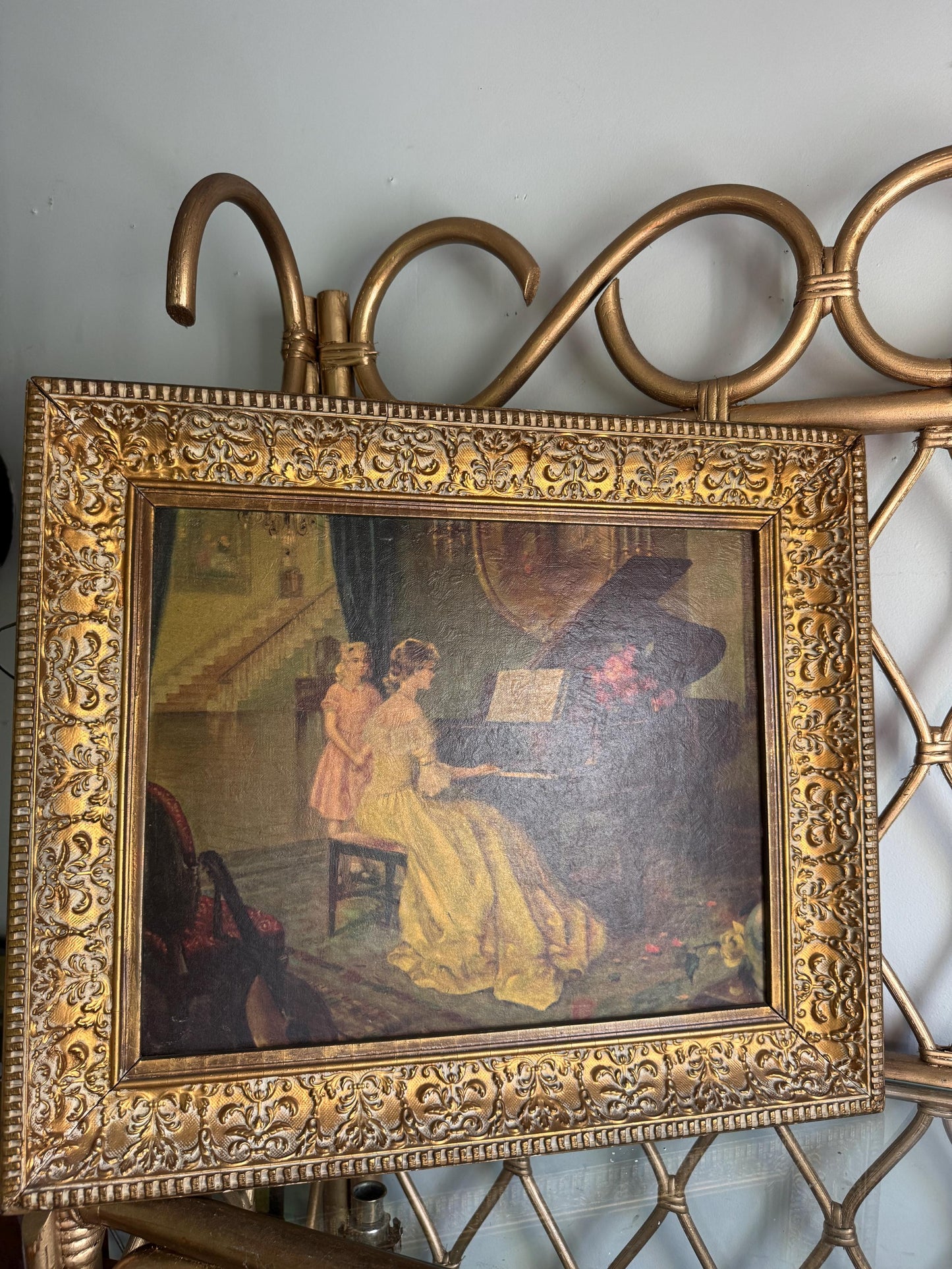 Framed Vintage Antoni M. Ditlef Lithograph Print The Enchantment Signed, Mid century Artists Beautiful Ornate Original Floral Gold Frame.