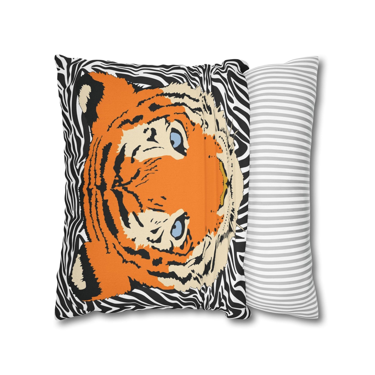 Tiger & Black Tiger Stripes Throw Pillow Cover