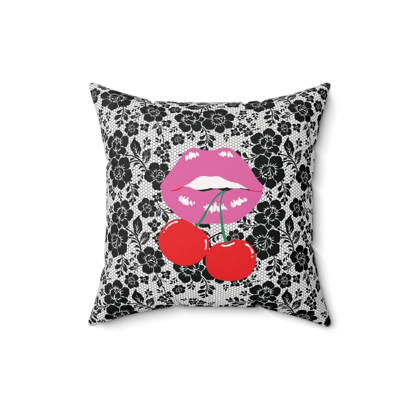 Black Lace Cherry Kiss Pillow